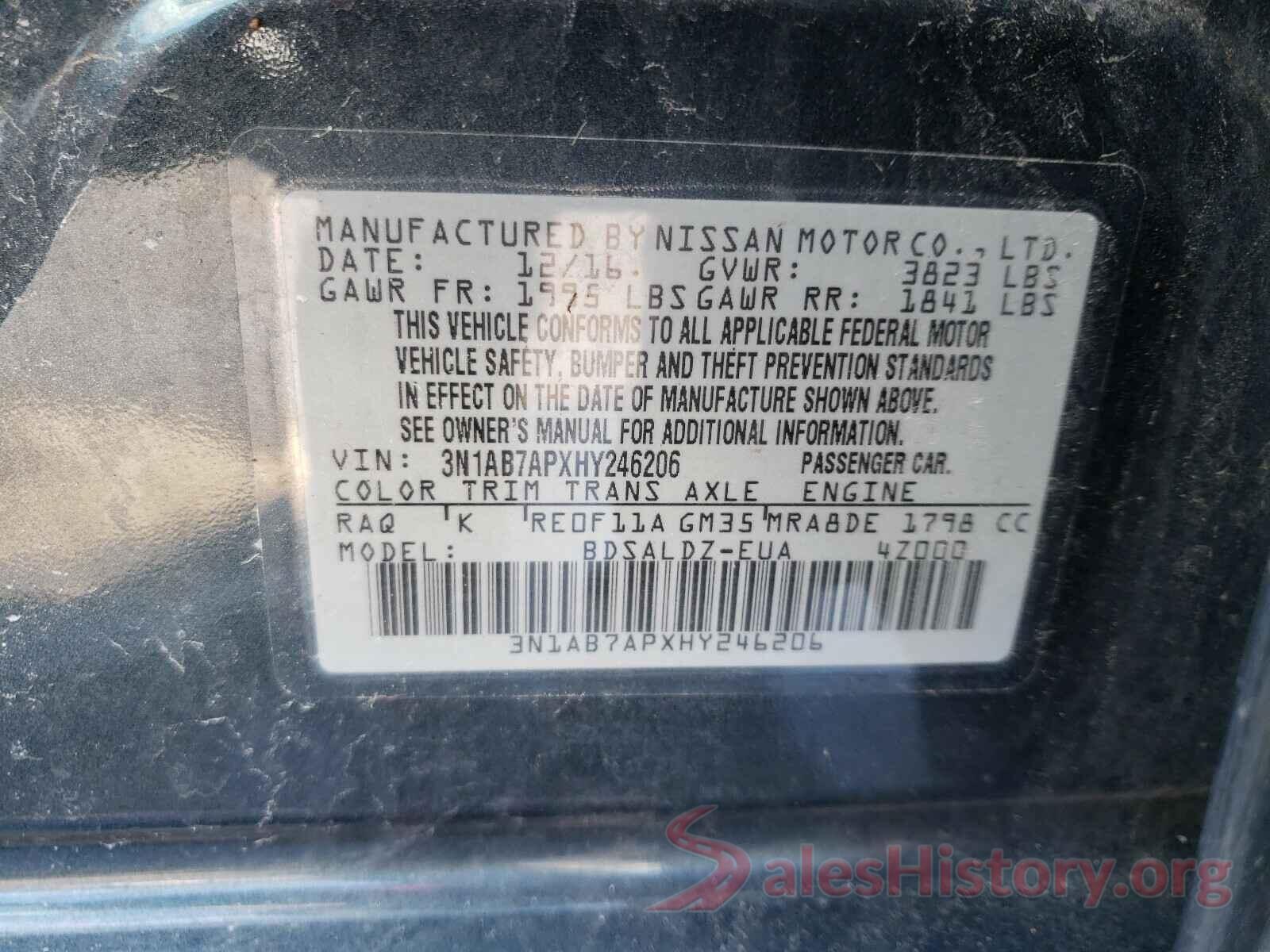 3N1AB7APXHY246206 2017 NISSAN SENTRA