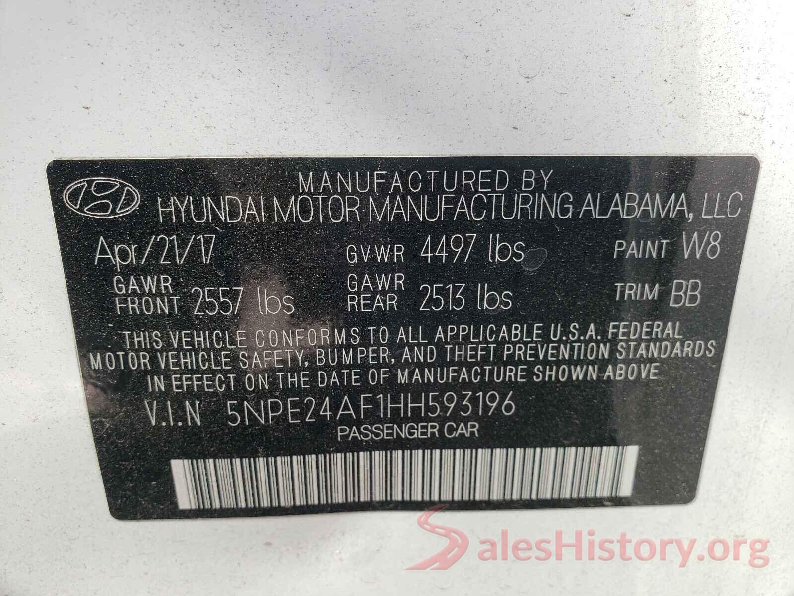 5NPE24AF1HH593196 2017 HYUNDAI SONATA