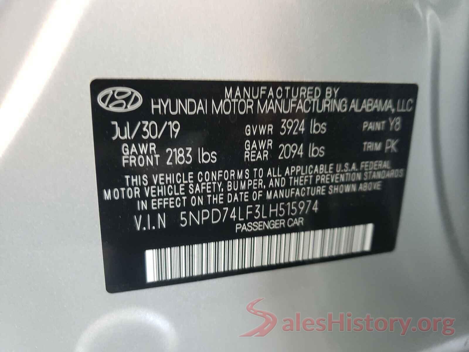 5NPD74LF3LH515974 2020 HYUNDAI ELANTRA