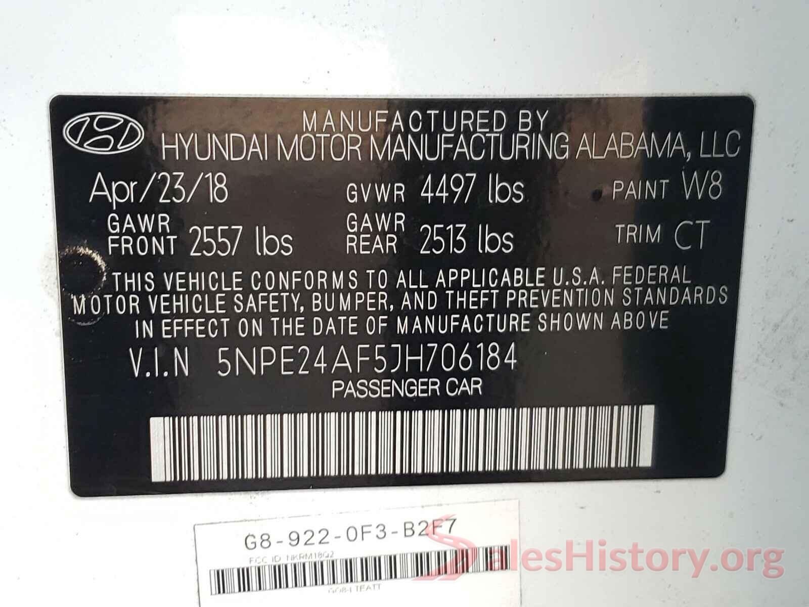 5NPE24AF5JH706184 2018 HYUNDAI SONATA