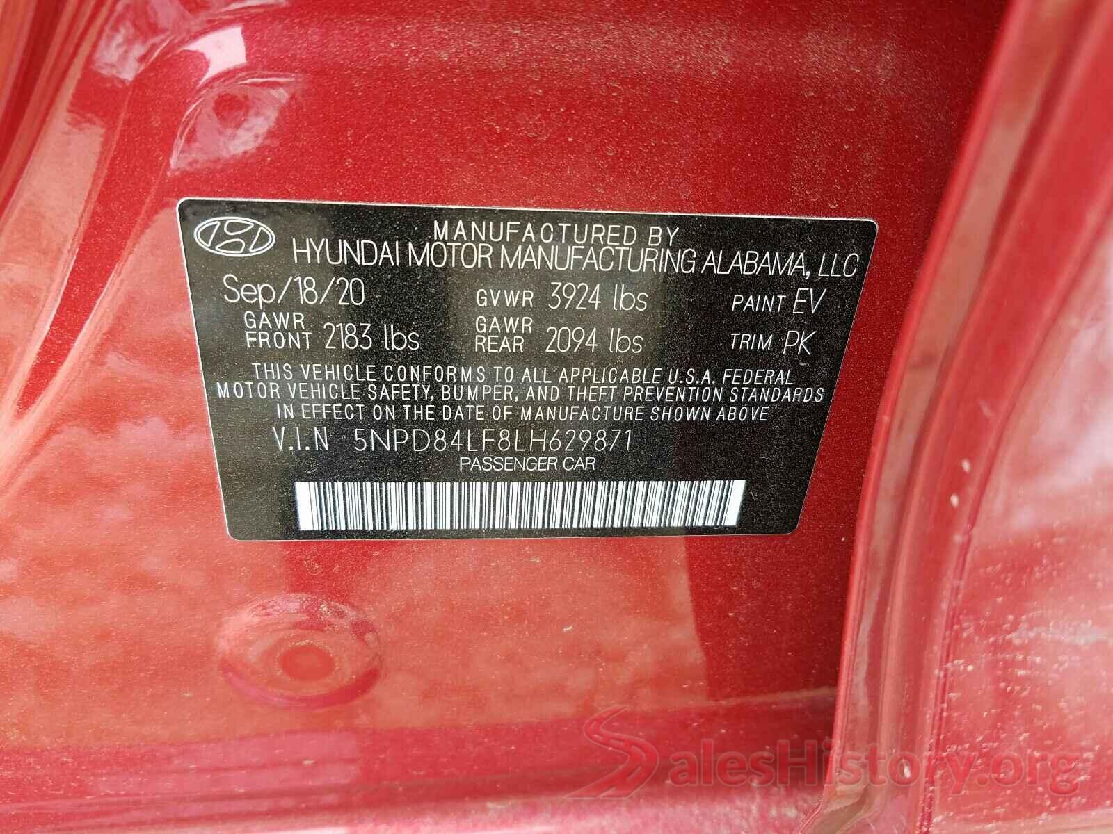 5NPD84LF8LH629871 2020 HYUNDAI ELANTRA