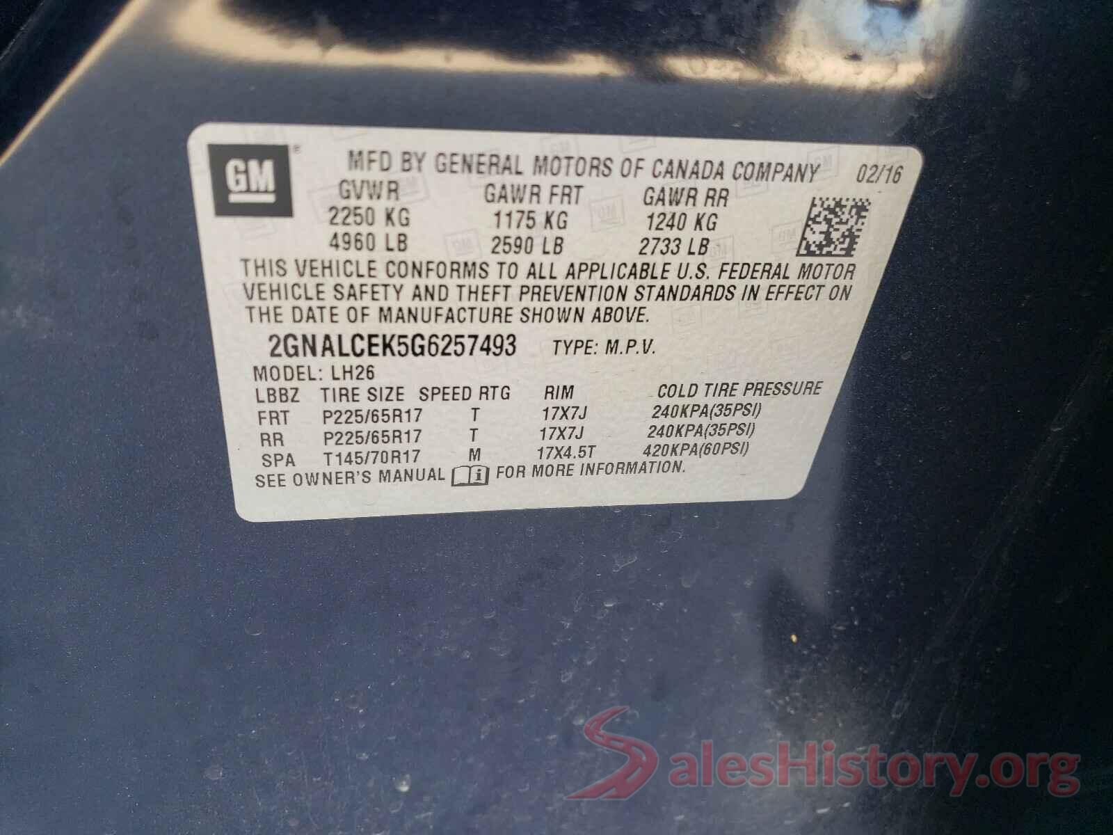 2GNALCEK5G6257493 2016 CHEVROLET EQUINOX