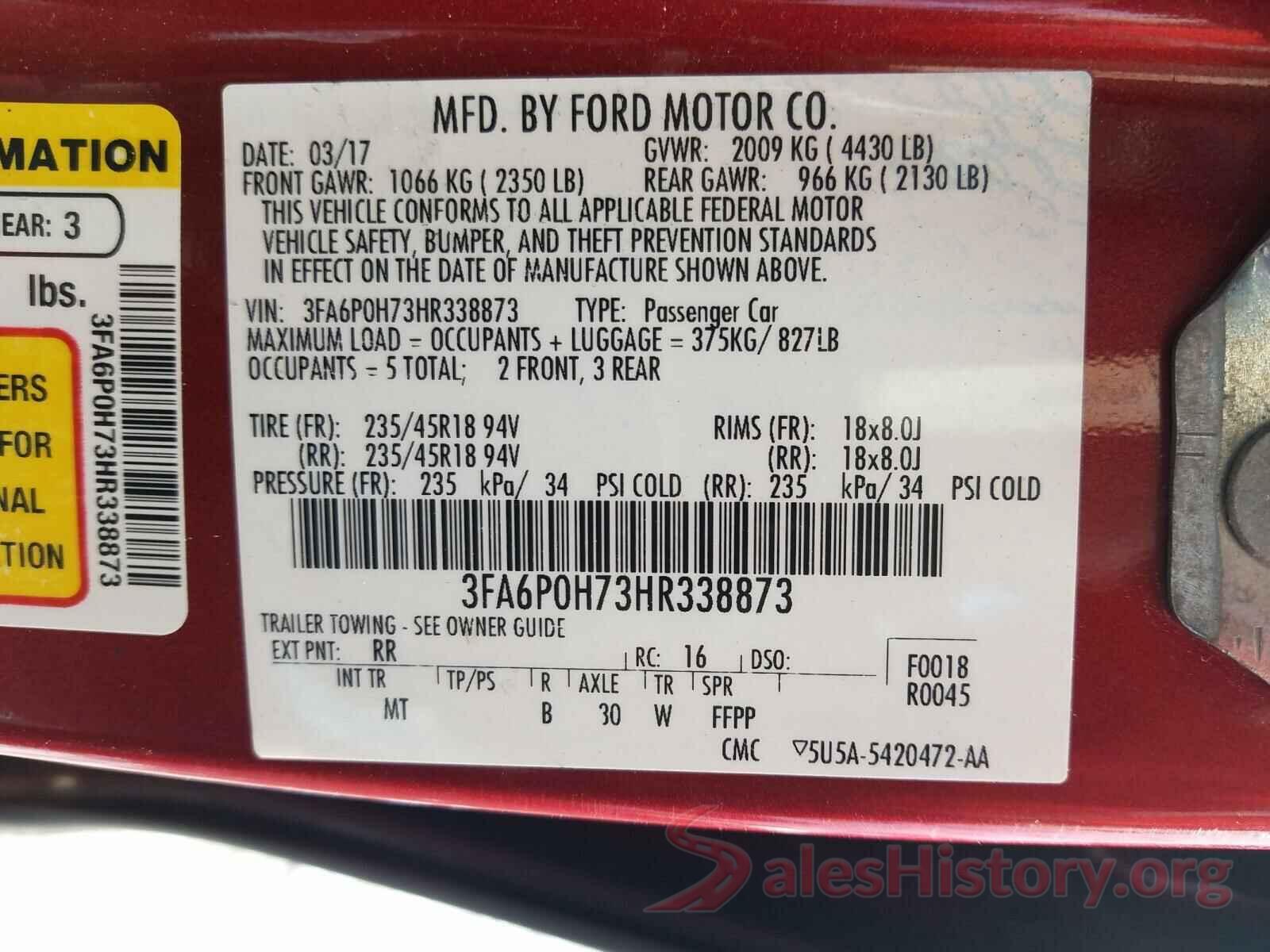 3FA6P0H73HR338873 2017 FORD FUSION