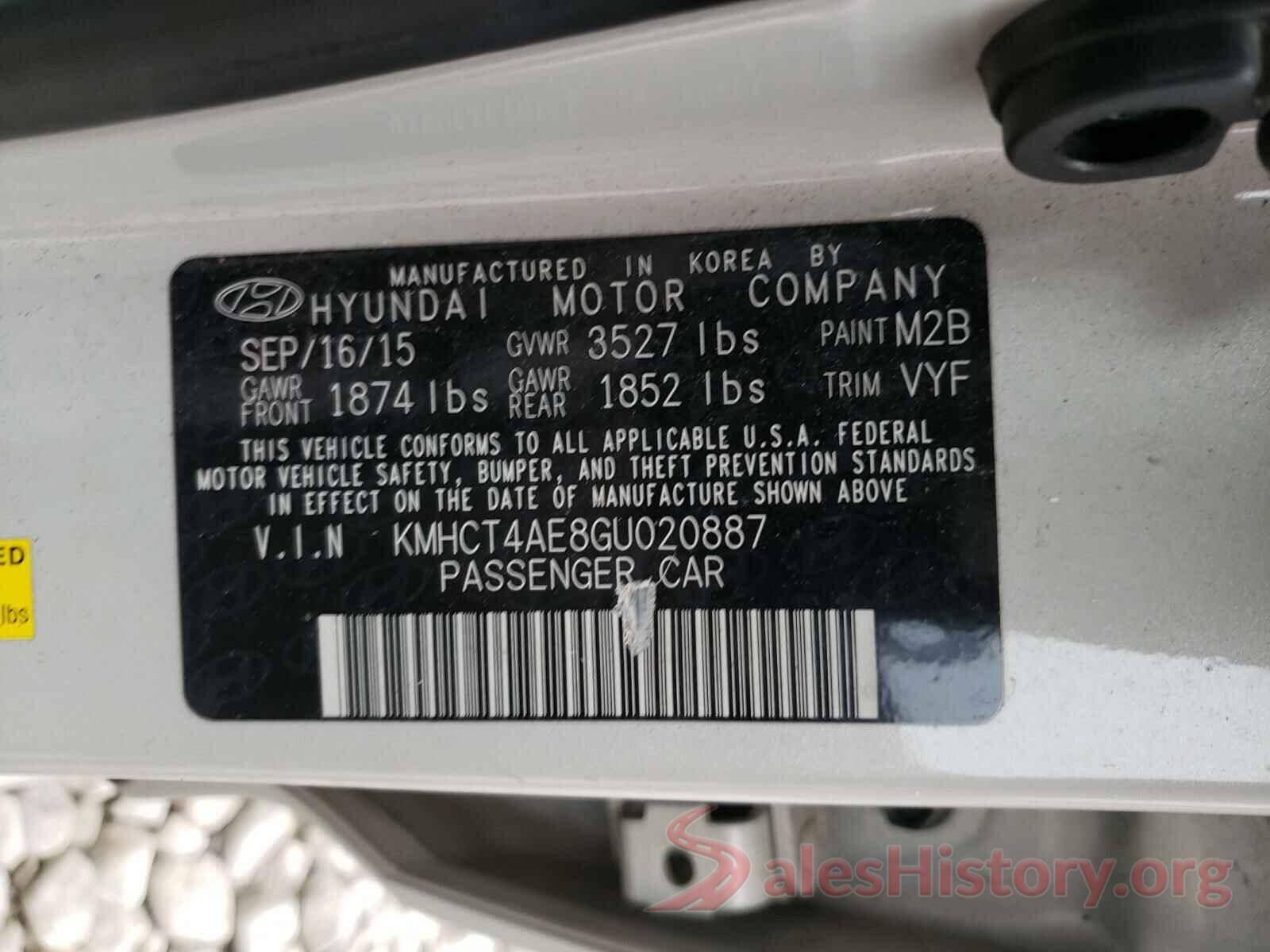 KMHCT4AE8GU020887 2016 HYUNDAI ACCENT