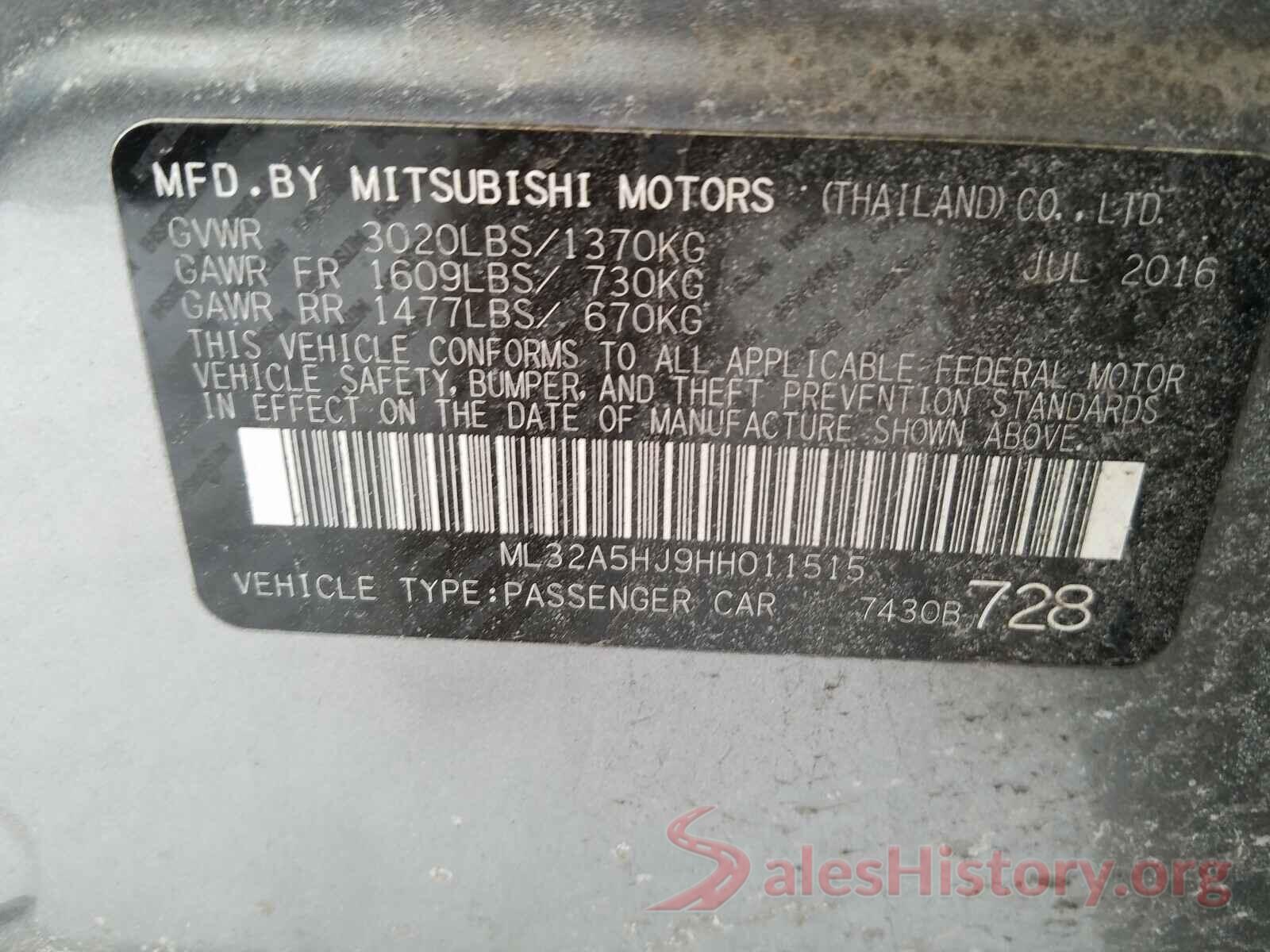 ML32A5HJ9HH011515 2017 MITSUBISHI MIRAGE