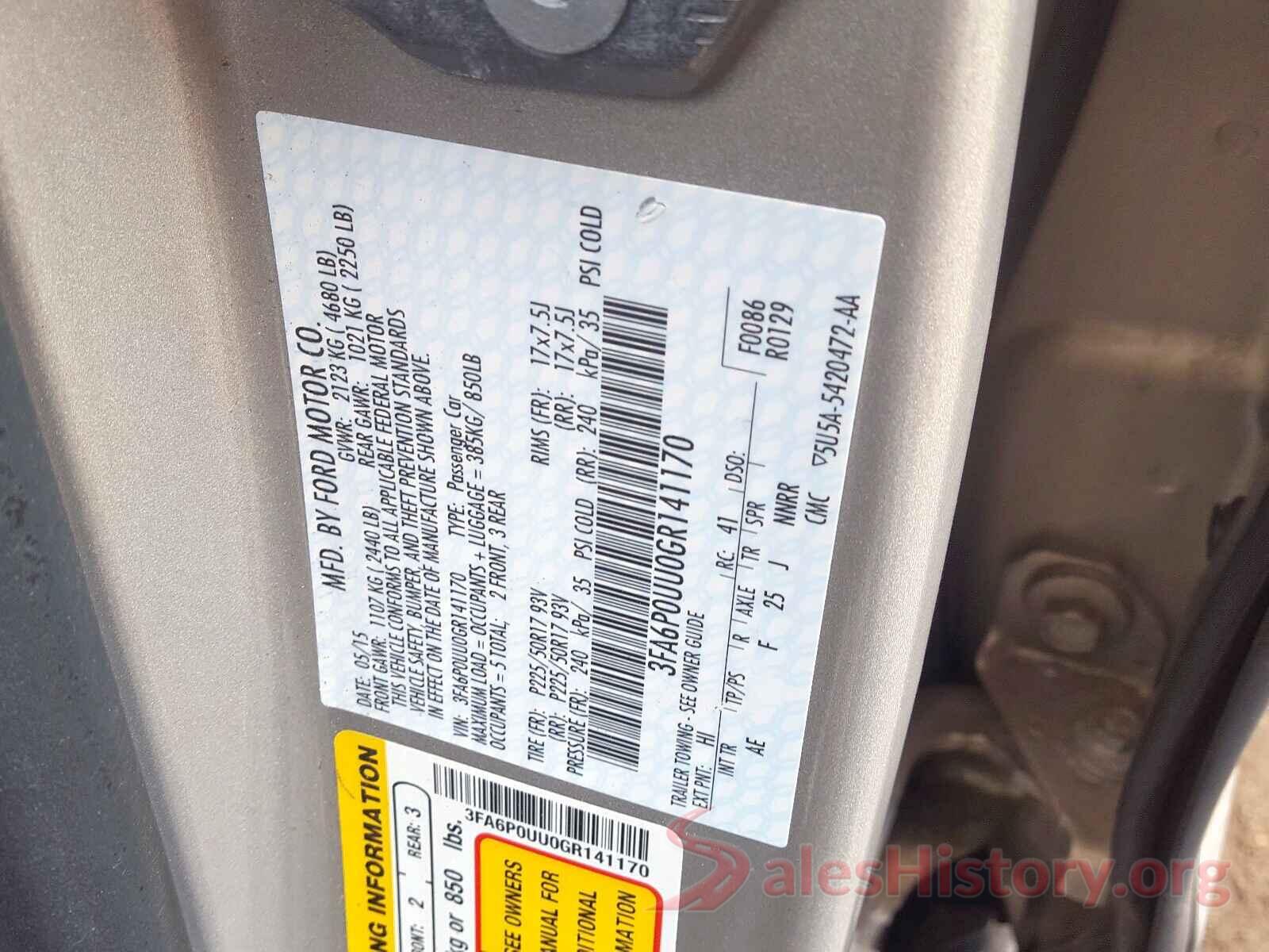 3FA6P0UU0GR141170 2016 FORD FUSION