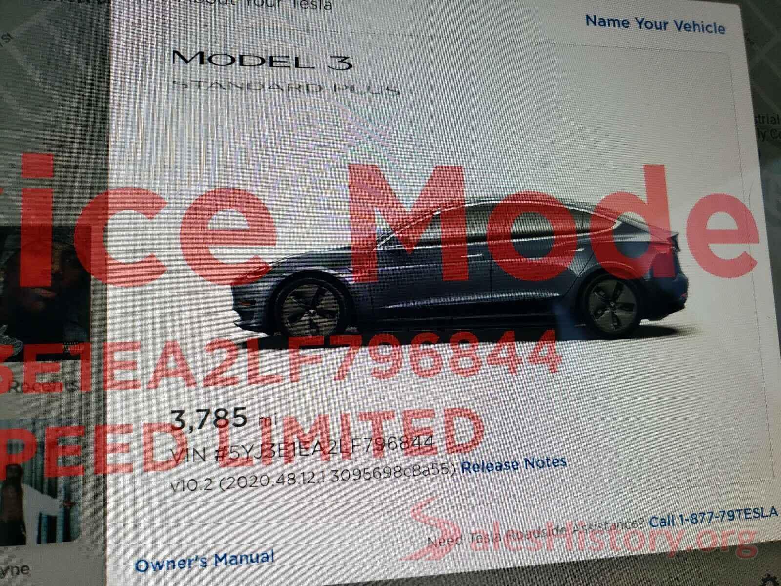 5YJ3E1EA2LF796844 2020 TESLA MODEL 3