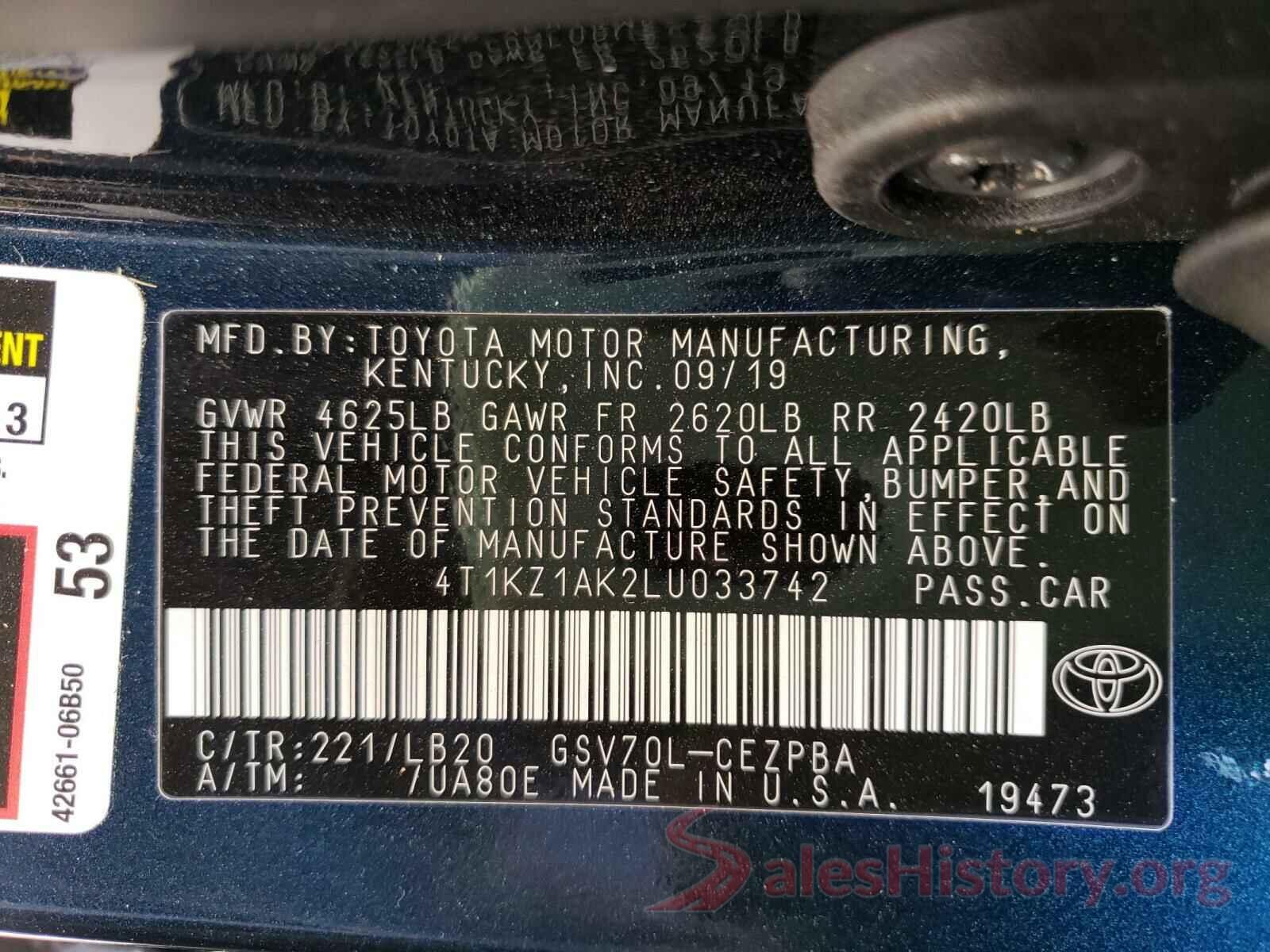 4T1KZ1AK2LU033742 2020 TOYOTA CAMRY