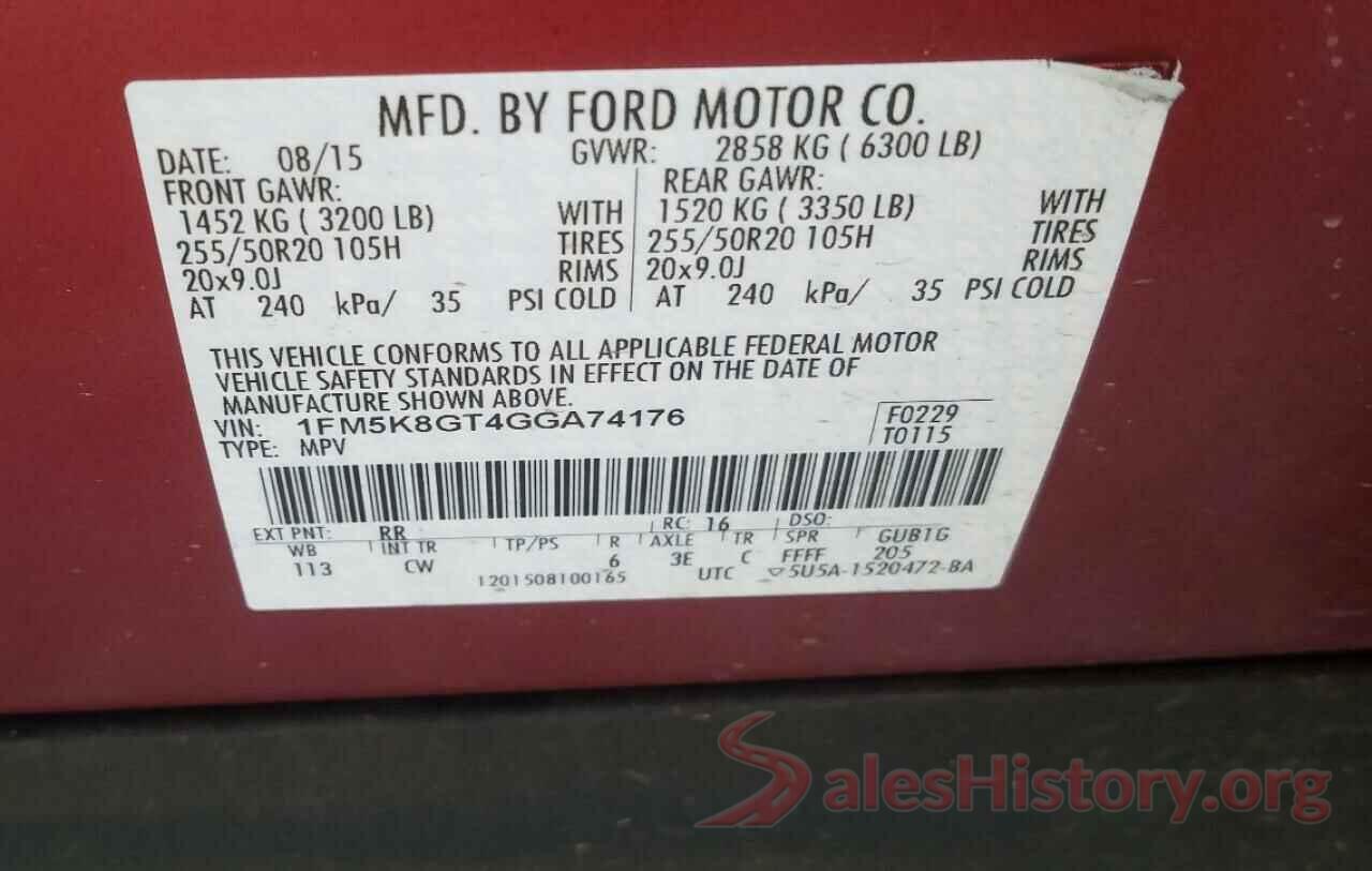 1FM5K8GT4GGA74176 2016 FORD EXPLORER