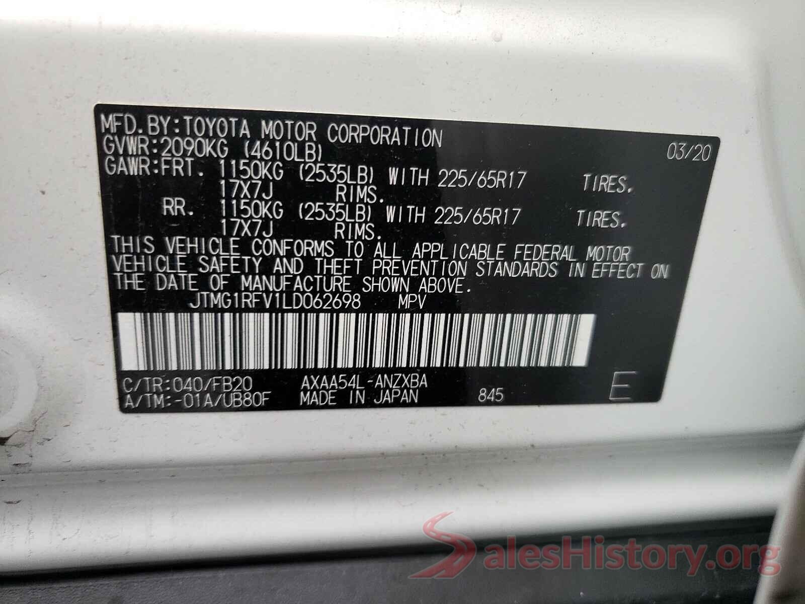 JTMG1RFV1LD062698 2020 TOYOTA RAV4