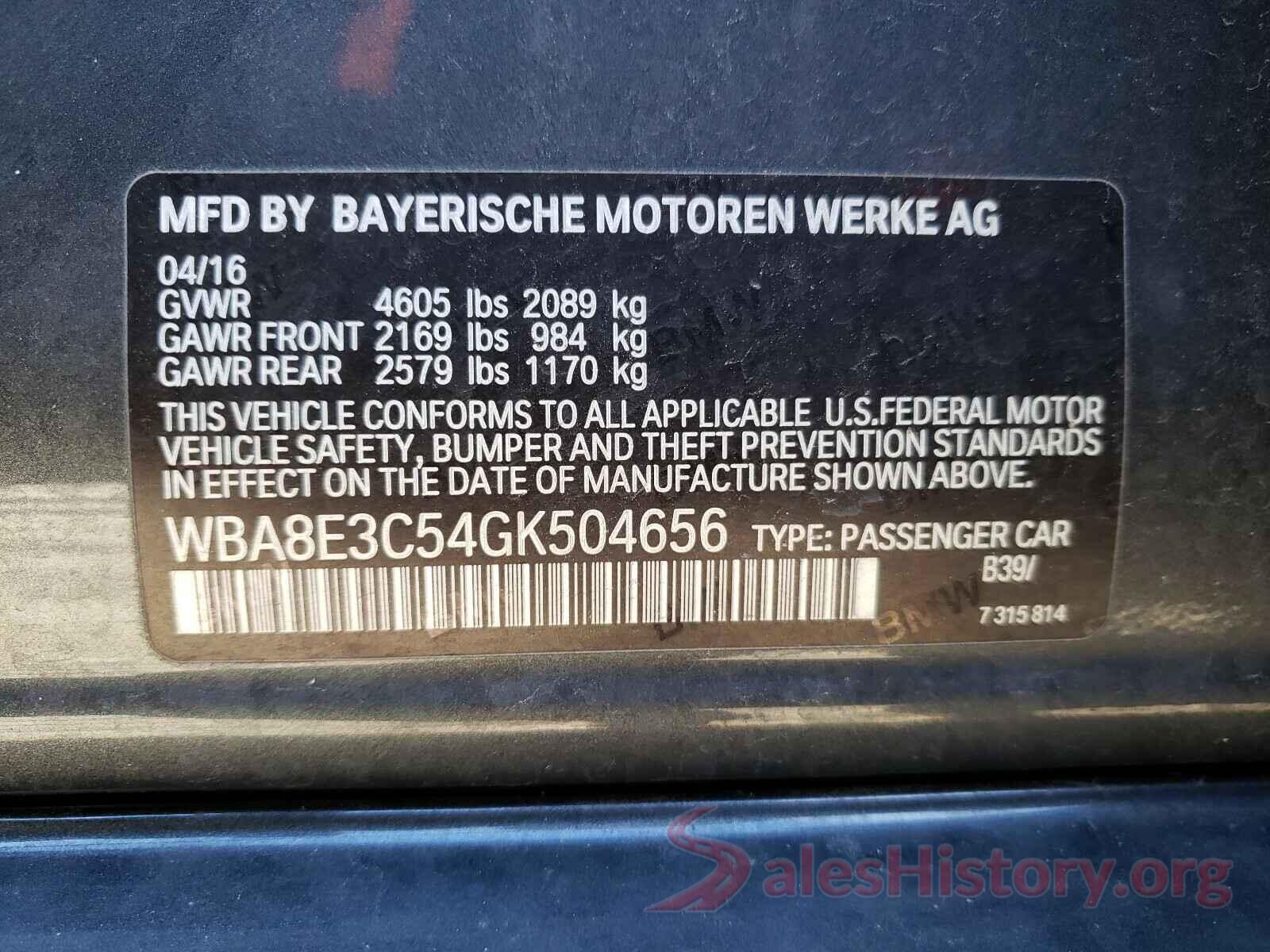 WBA8E3C54GK504656 2016 BMW 3 SERIES