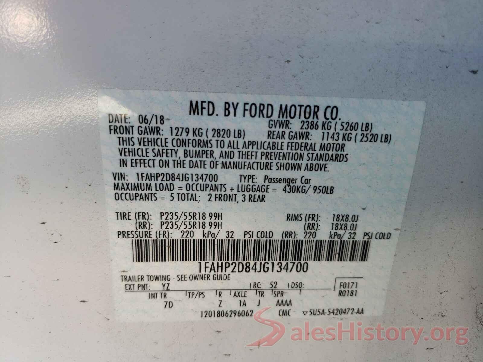 1FAHP2D84JG134700 2018 FORD TAURUS