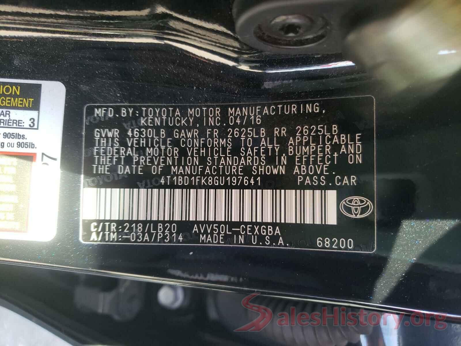 4T1BD1FK8GU197641 2016 TOYOTA CAMRY