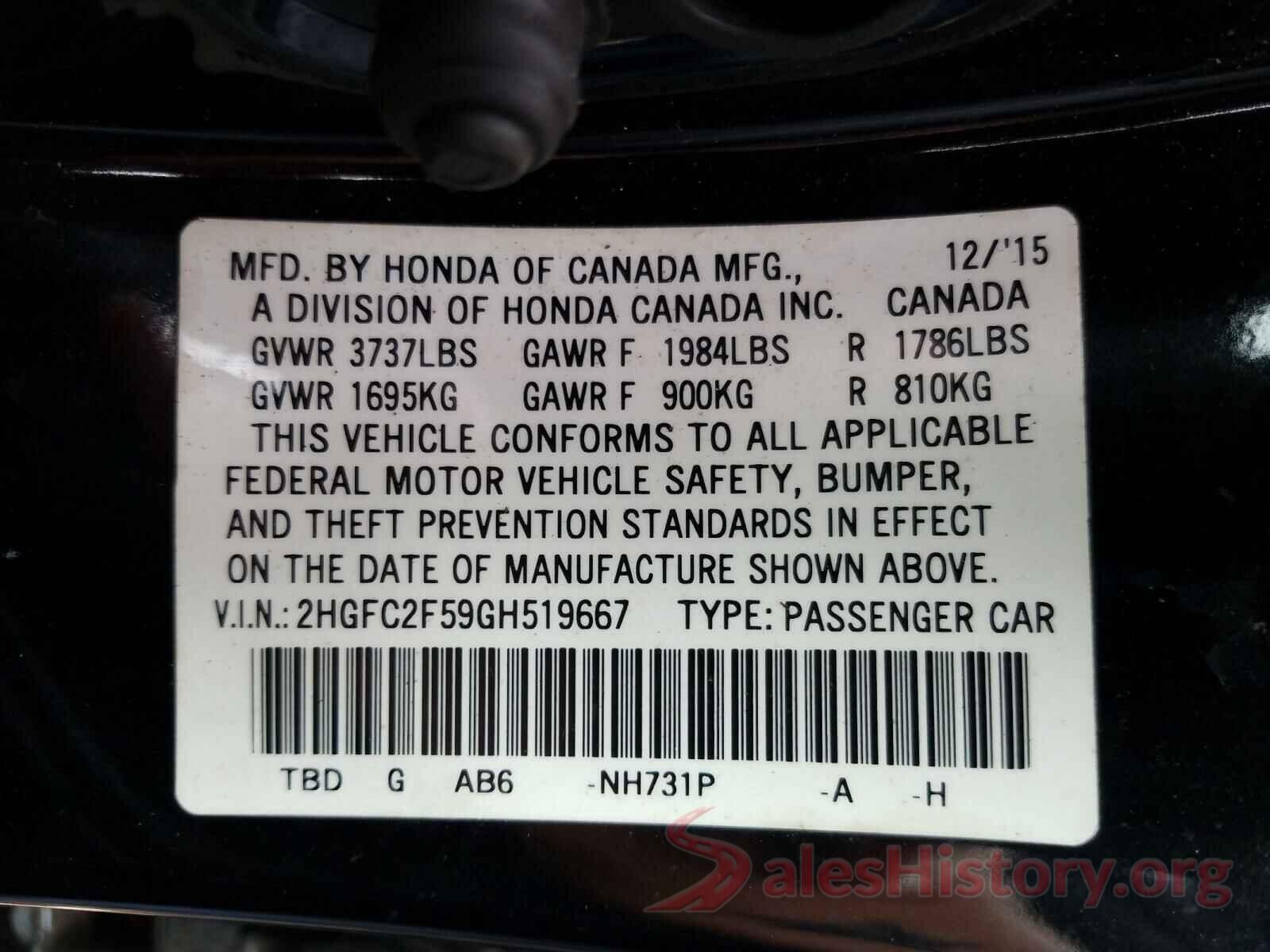 2HGFC2F59GH519667 2016 HONDA CIVIC