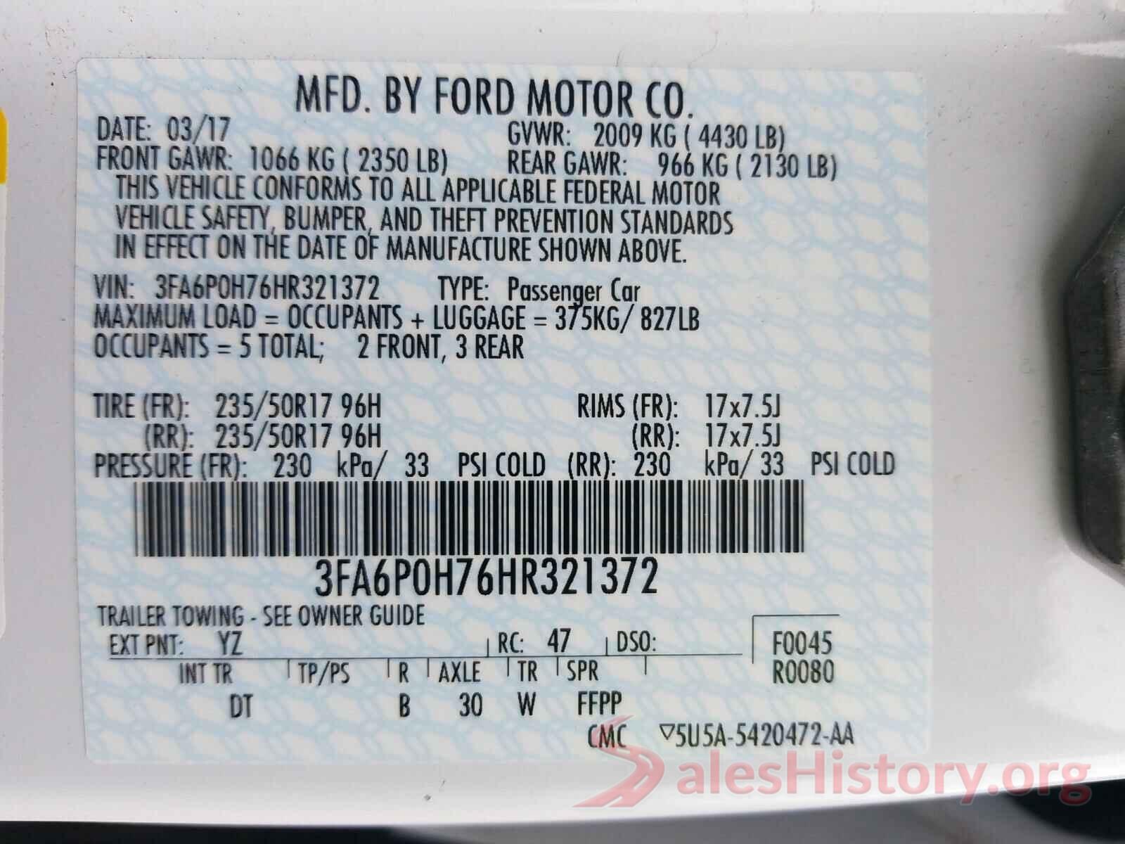 3FA6P0H76HR321372 2017 FORD FUSION