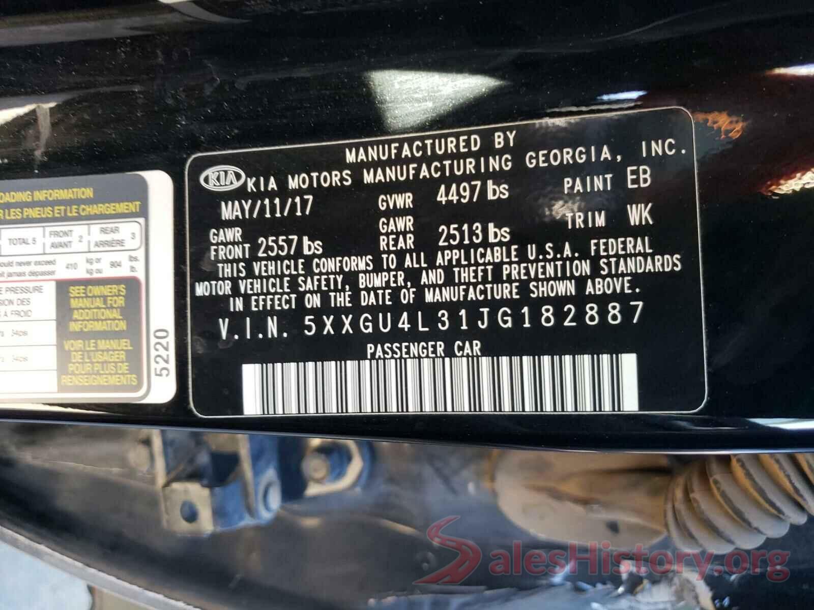 5XXGU4L31JG182887 2018 KIA OPTIMA