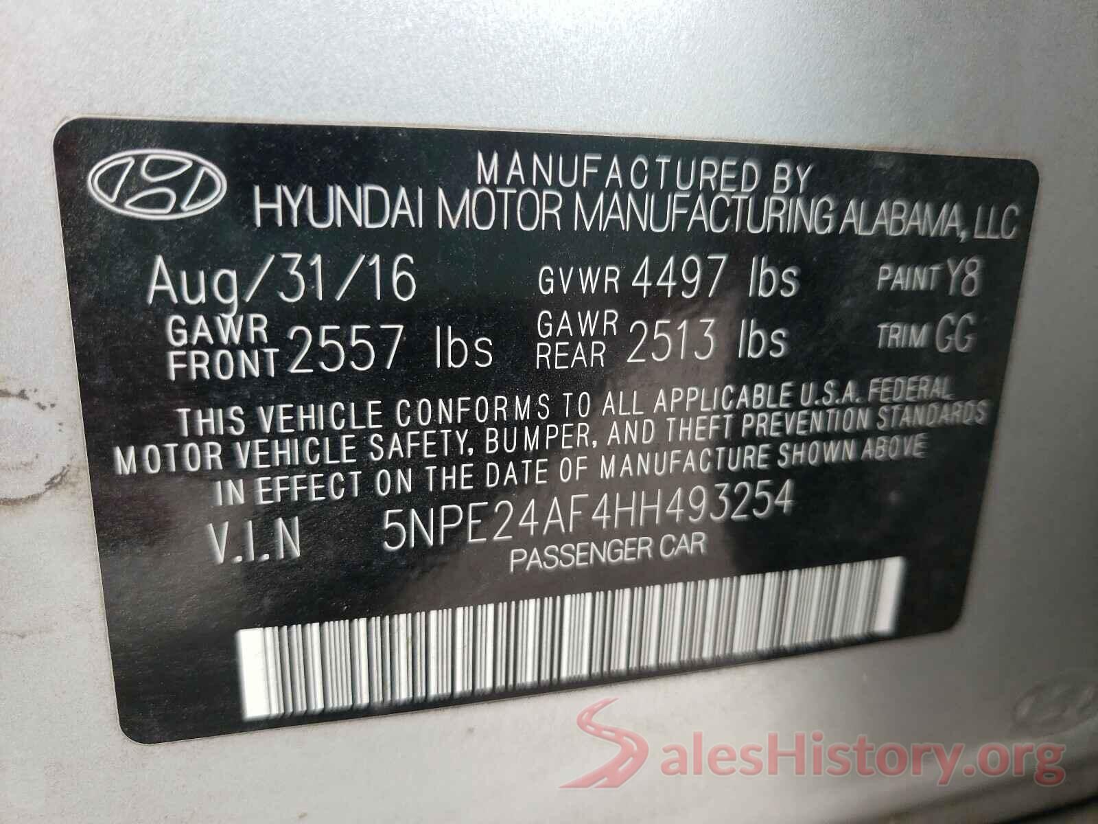 5NPE24AF4HH493254 2017 HYUNDAI SONATA