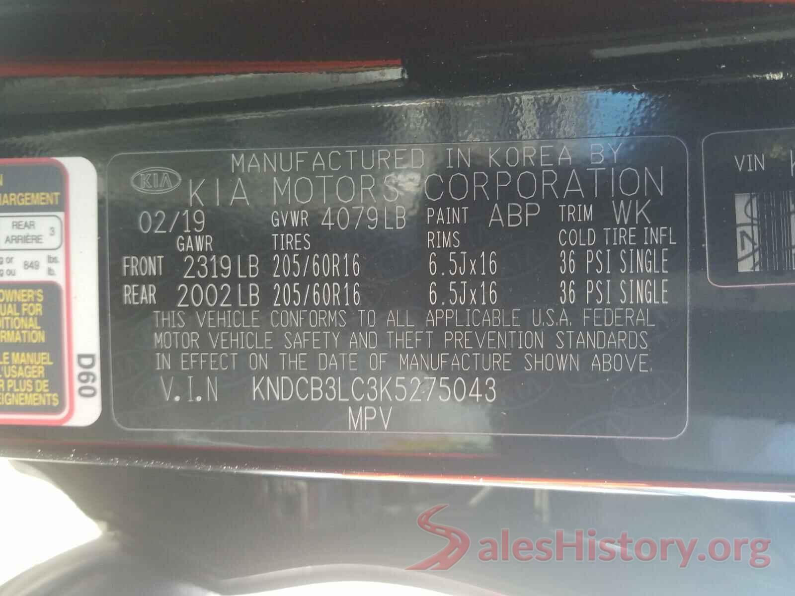 KNDCB3LC3K5275043 2019 KIA NIRO