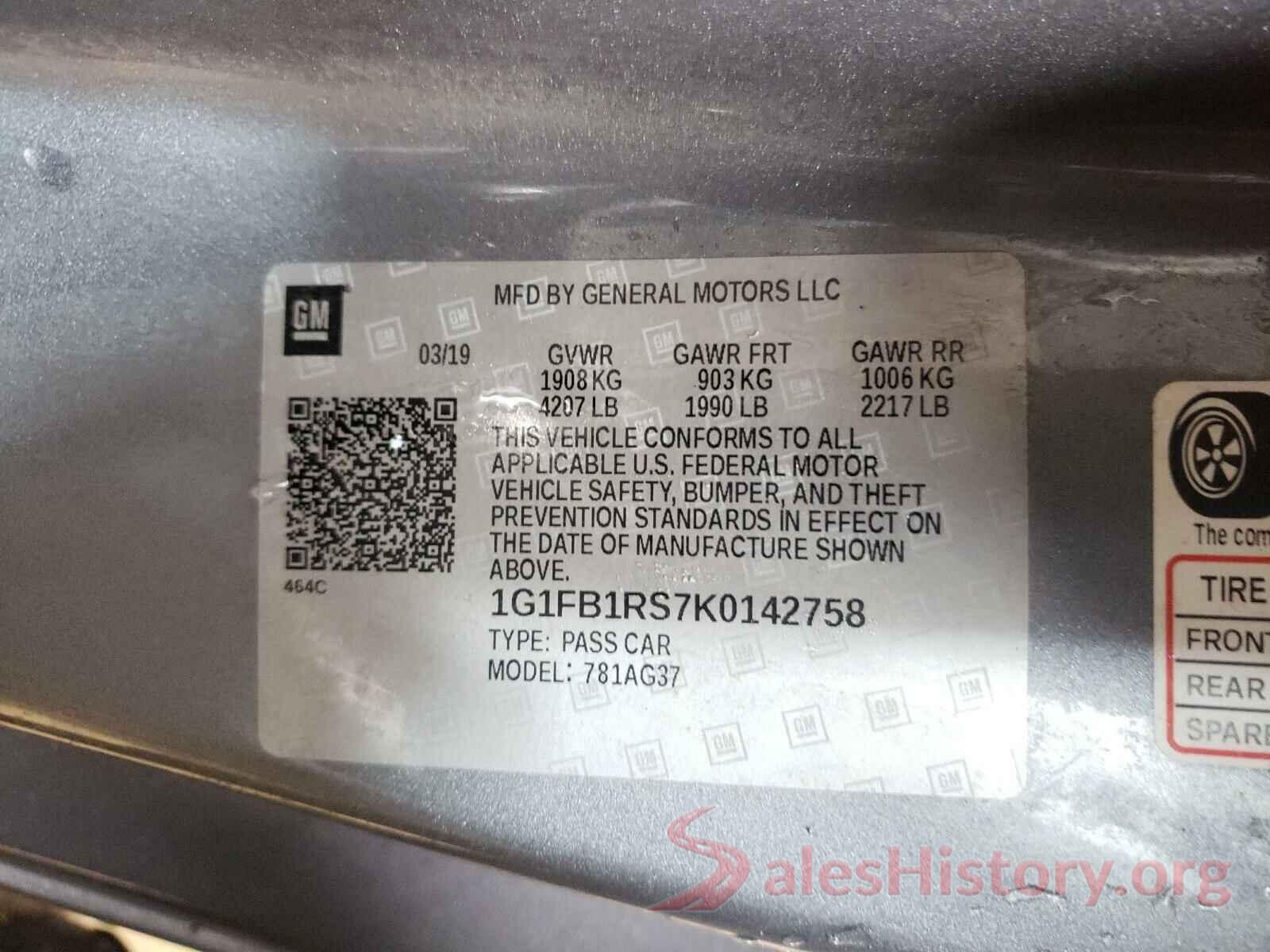 1G1FB1RS7K0142758 2019 CHEVROLET CAMARO