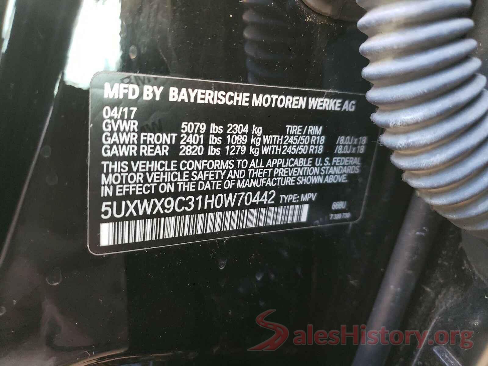 5UXWX9C31H0W70442 2017 BMW X3