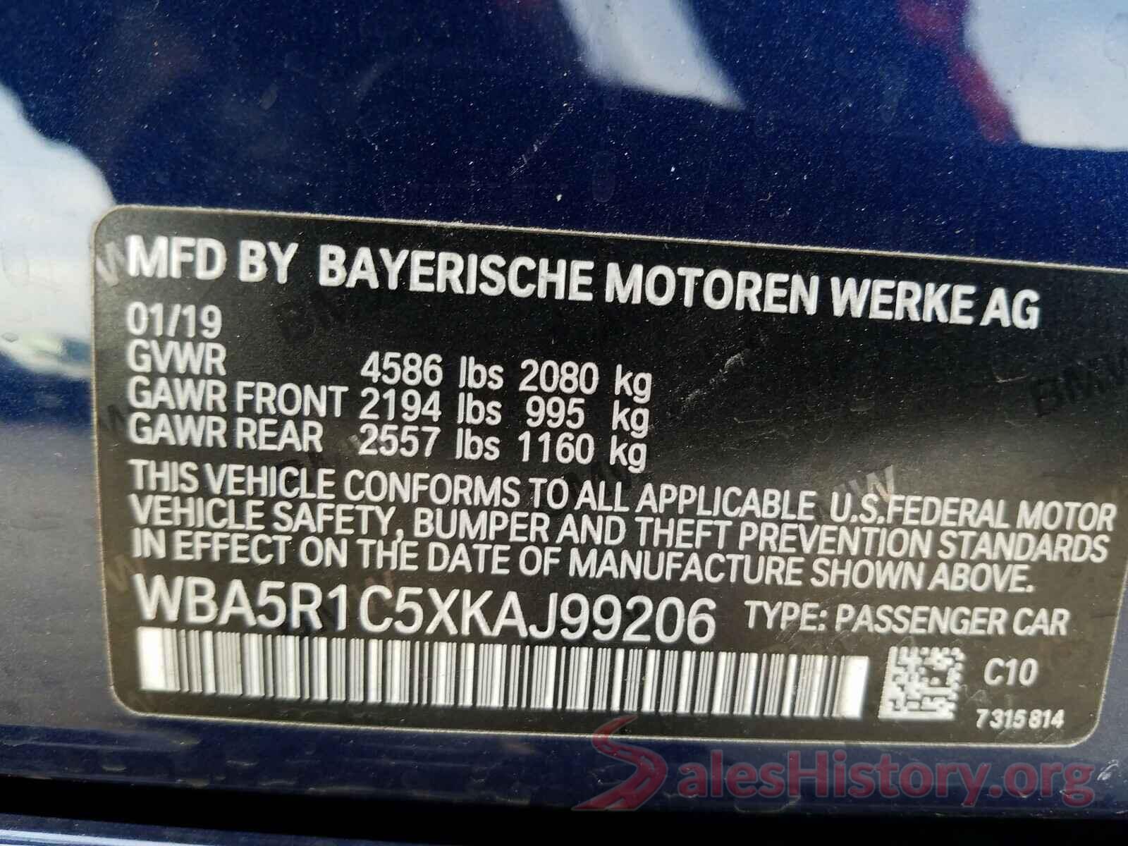 WBA5R1C5XKAJ99206 2019 BMW 3 SERIES