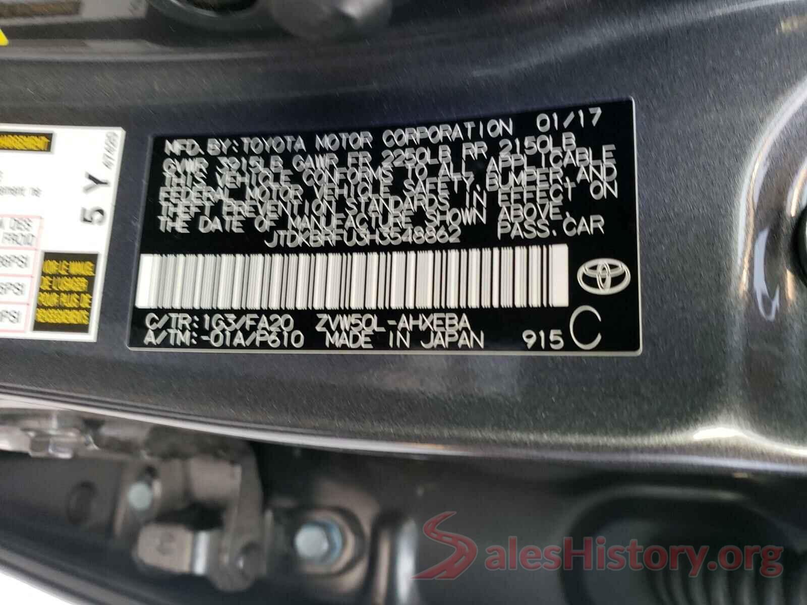 JTDKBRFU3H3548862 2017 TOYOTA PRIUS