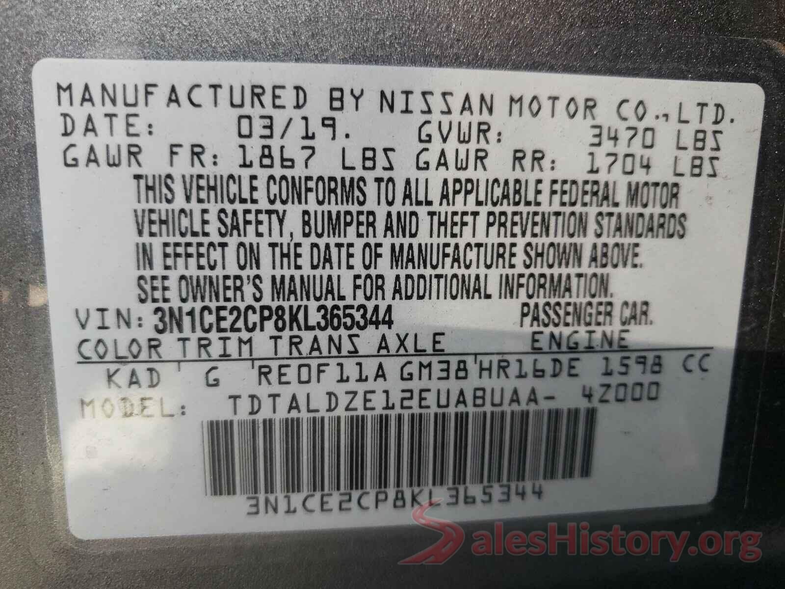 3N1CE2CP8KL365344 2019 NISSAN VERSA