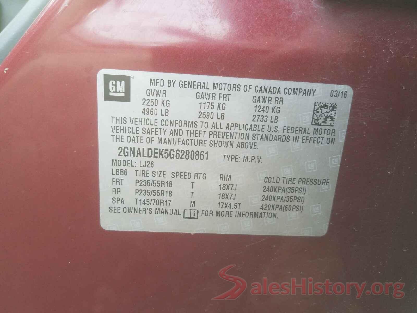 2GNALDEK5G6280861 2016 CHEVROLET EQUINOX