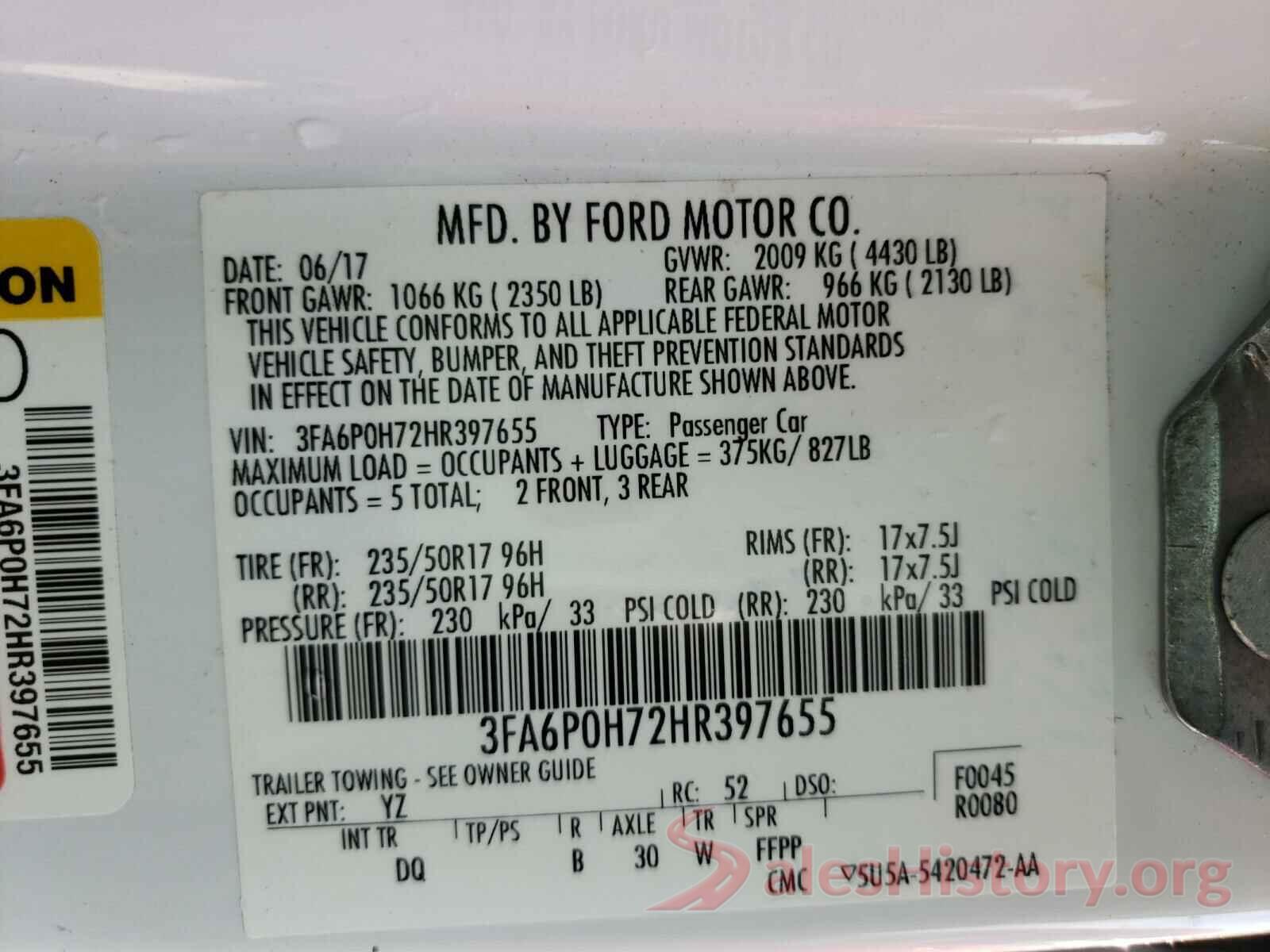 3FA6P0H72HR397655 2017 FORD FUSION