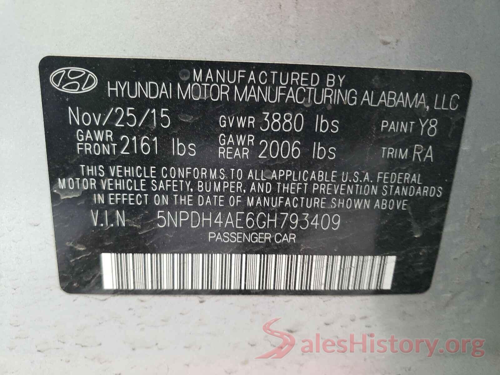 5NPDH4AE6GH793409 2016 HYUNDAI ELANTRA