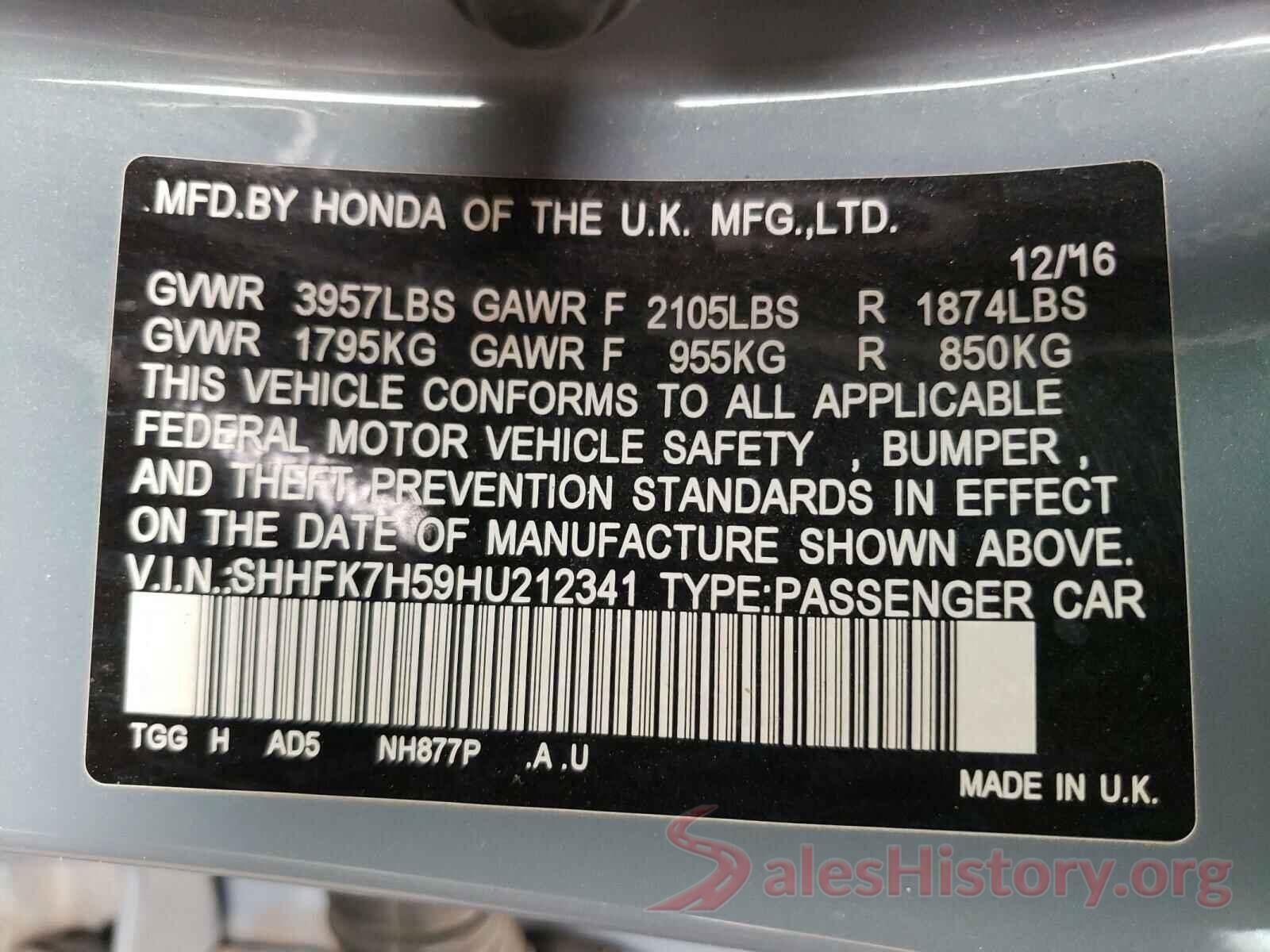 SHHFK7H59HU212341 2017 HONDA CIVIC