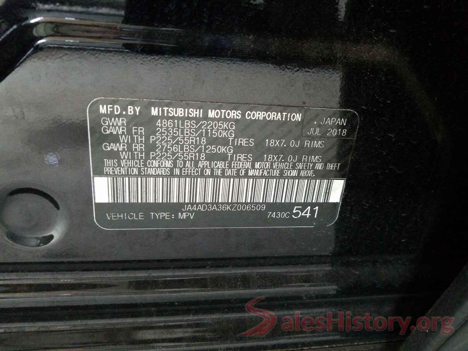 JA4AD3A36KZ006509 2019 MITSUBISHI OUTLANDER