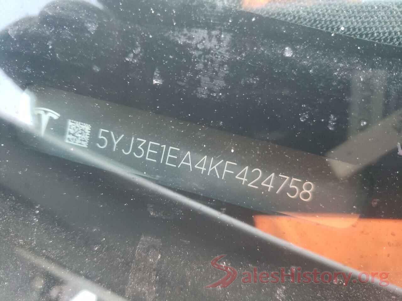 5YJ3E1EA4KF424758 2019 TESLA MODEL 3