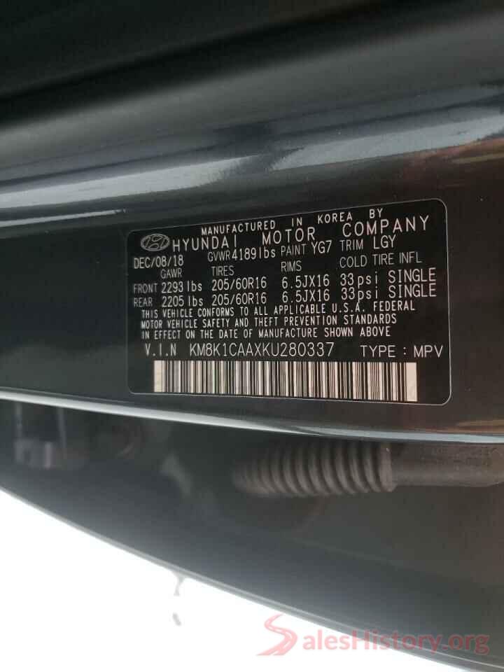 KM8K1CAAXKU280337 2019 HYUNDAI KONA