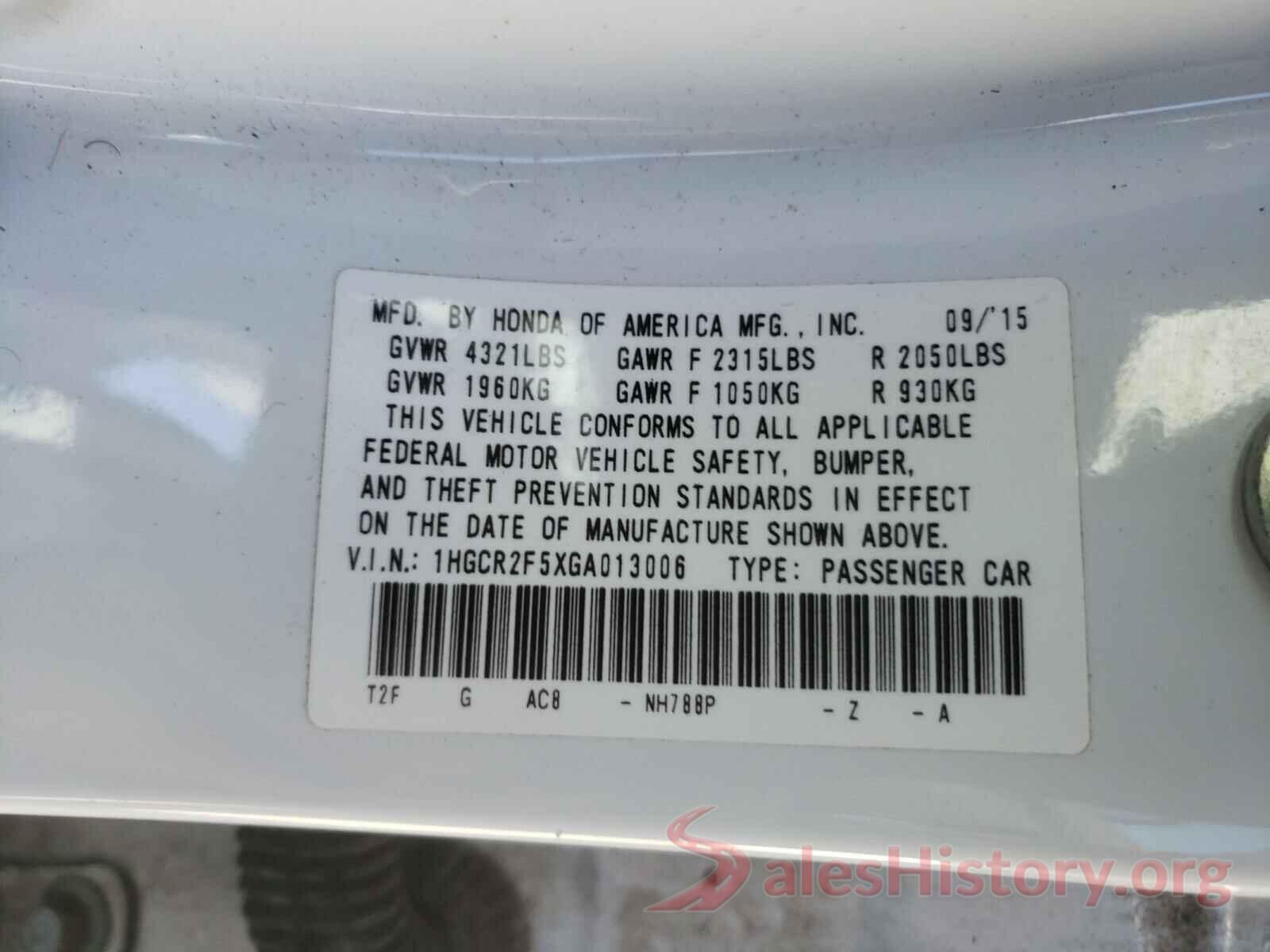 1HGCR2F5XGA013006 2016 HONDA ACCORD