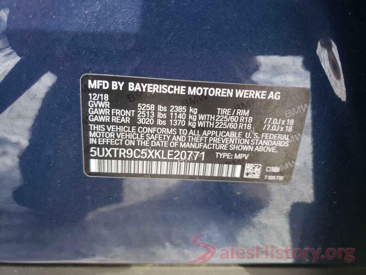 5UXTR9C5XKLE20771 2019 BMW X3