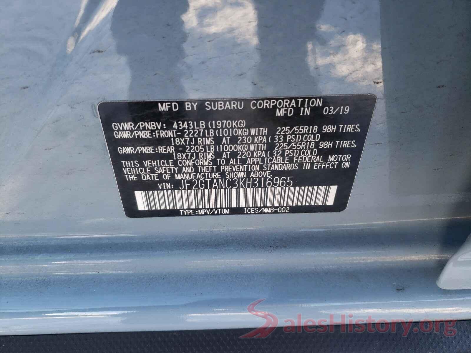 JF2GTANC3KH316965 2019 SUBARU CROSSTREK