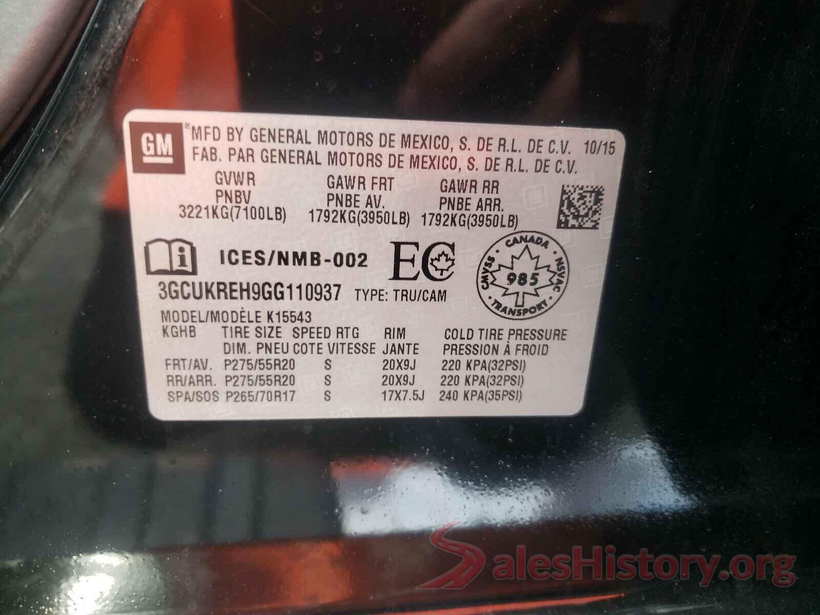 3GCUKREH9GG110937 2016 CHEVROLET SILVERADO