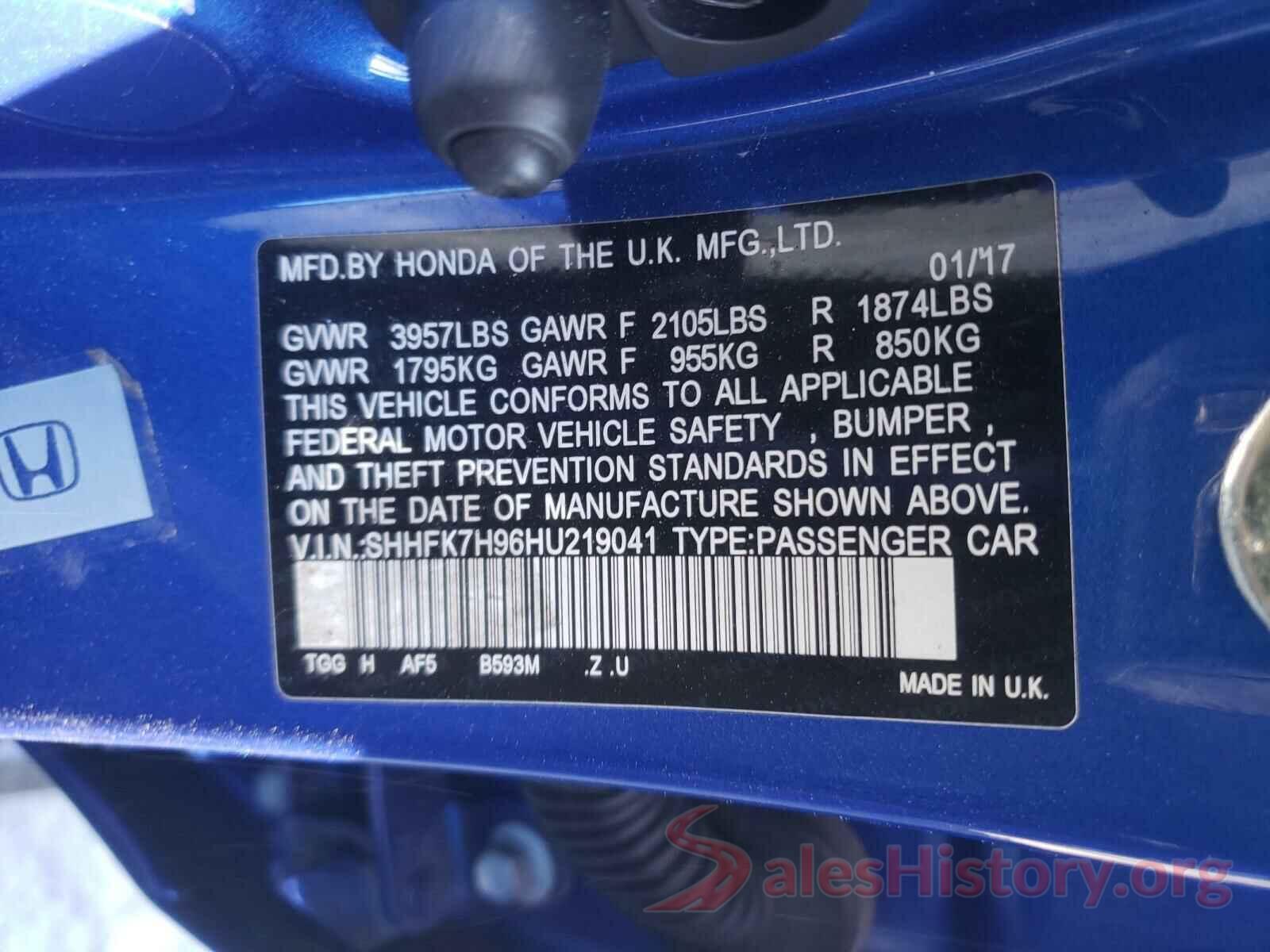 SHHFK7H96HU219041 2017 HONDA CIVIC