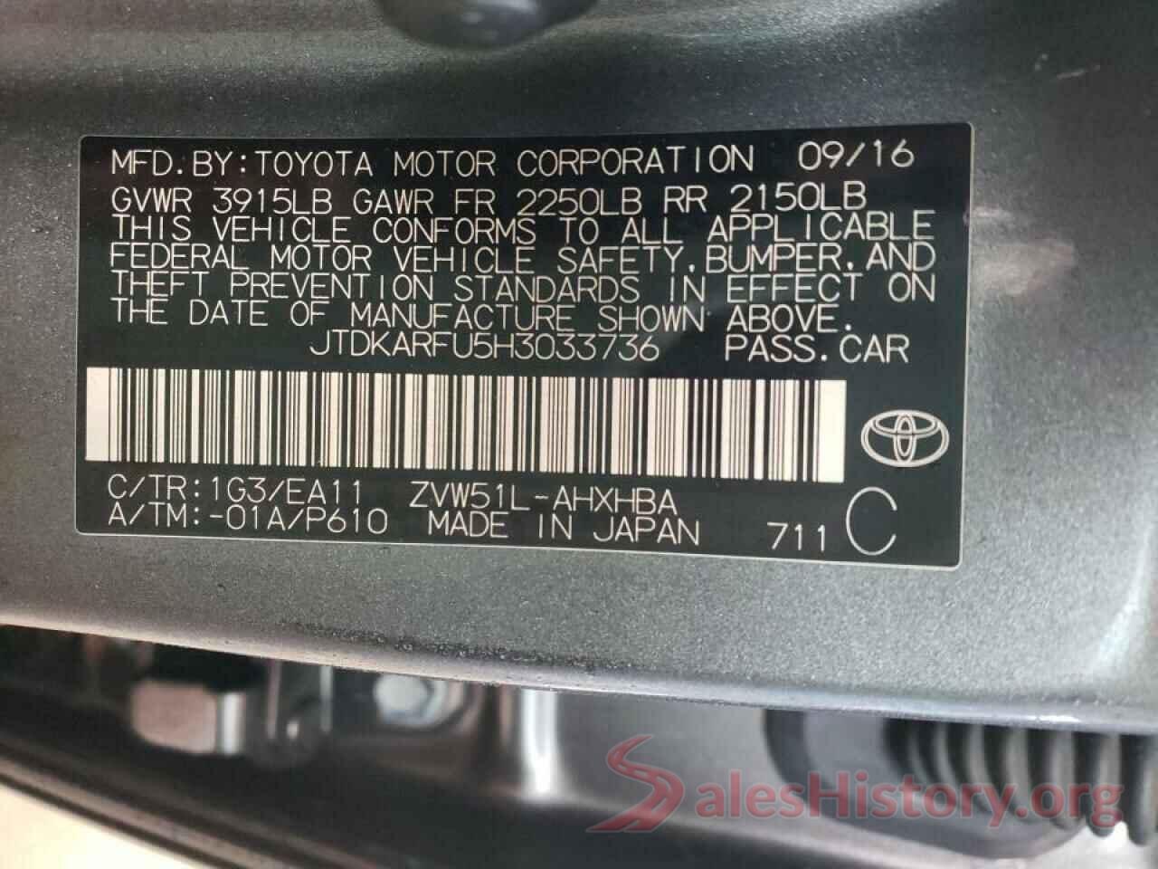 JTDKARFU5H3033736 2017 TOYOTA PRIUS