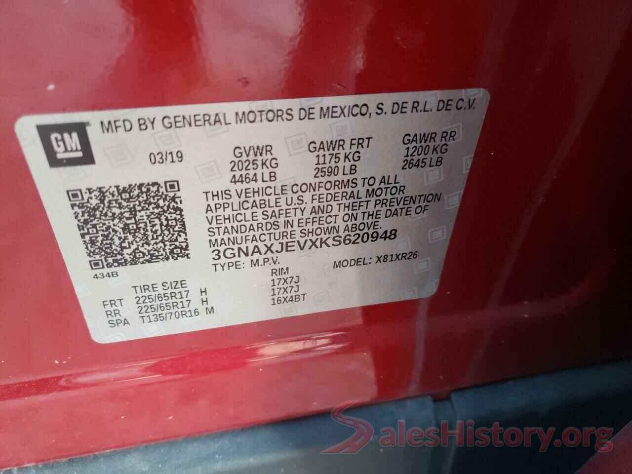 3GNAXJEVXKS620948 2019 CHEVROLET EQUINOX