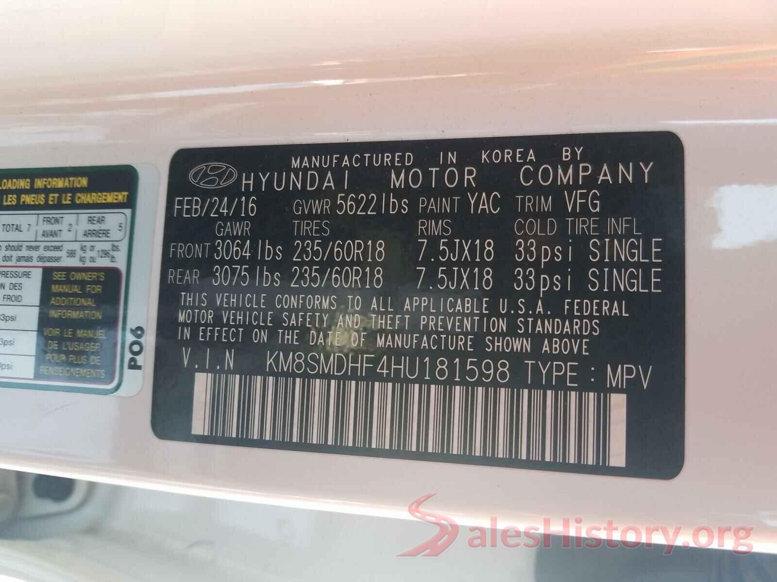 KM8SMDHF4HU181598 2017 HYUNDAI SANTA FE