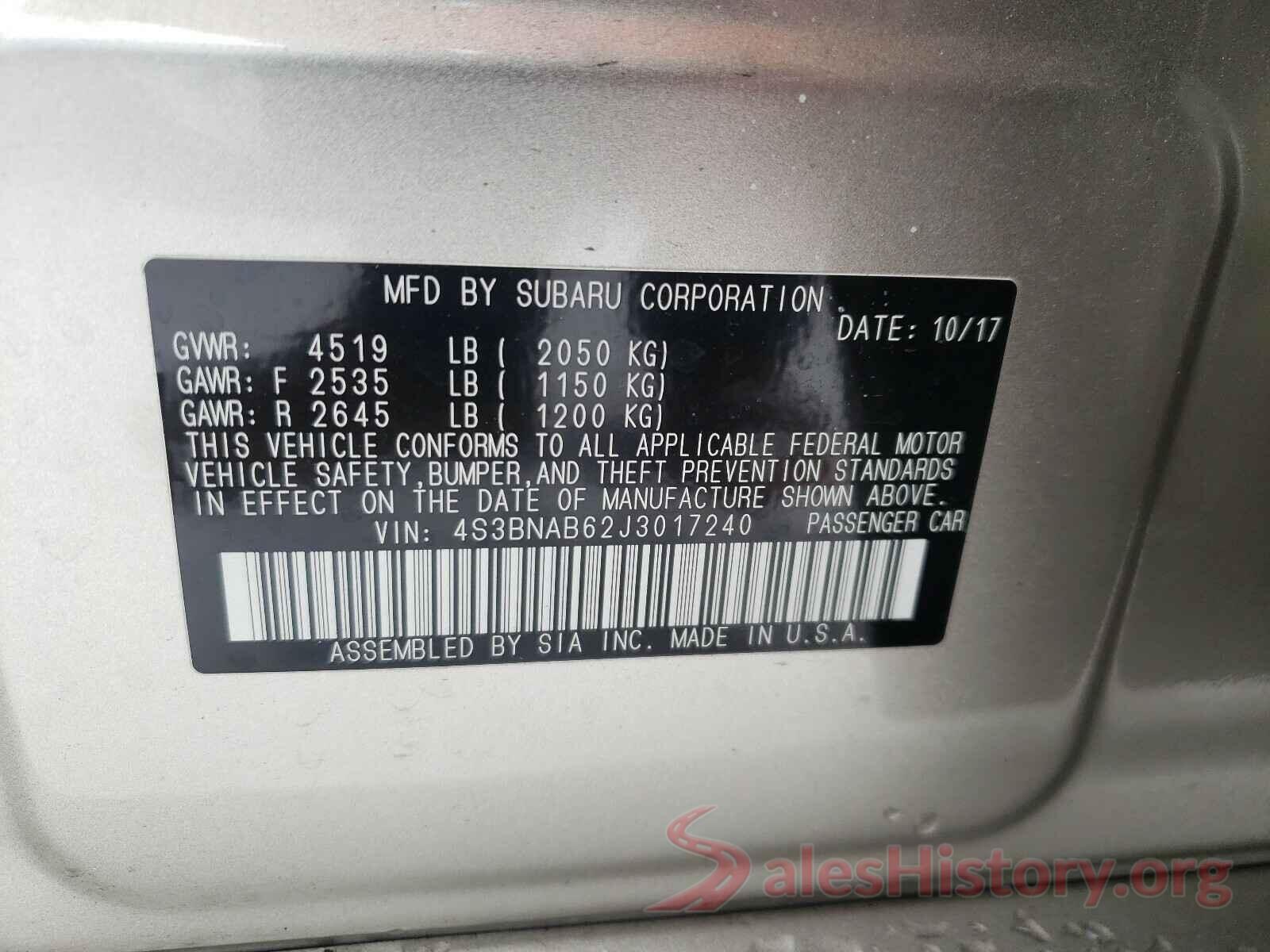 4S3BNAB62J3017240 2018 SUBARU LEGACY