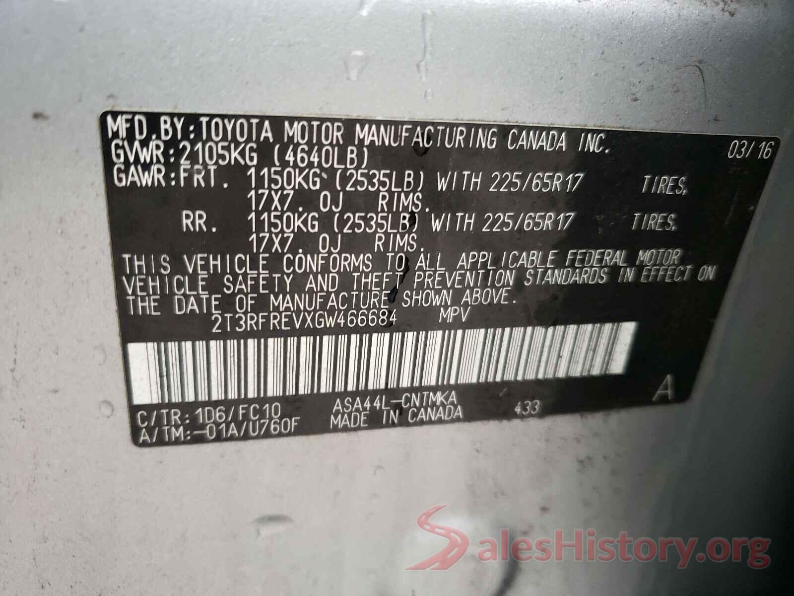 2T3RFREVXGW466684 2016 TOYOTA RAV4