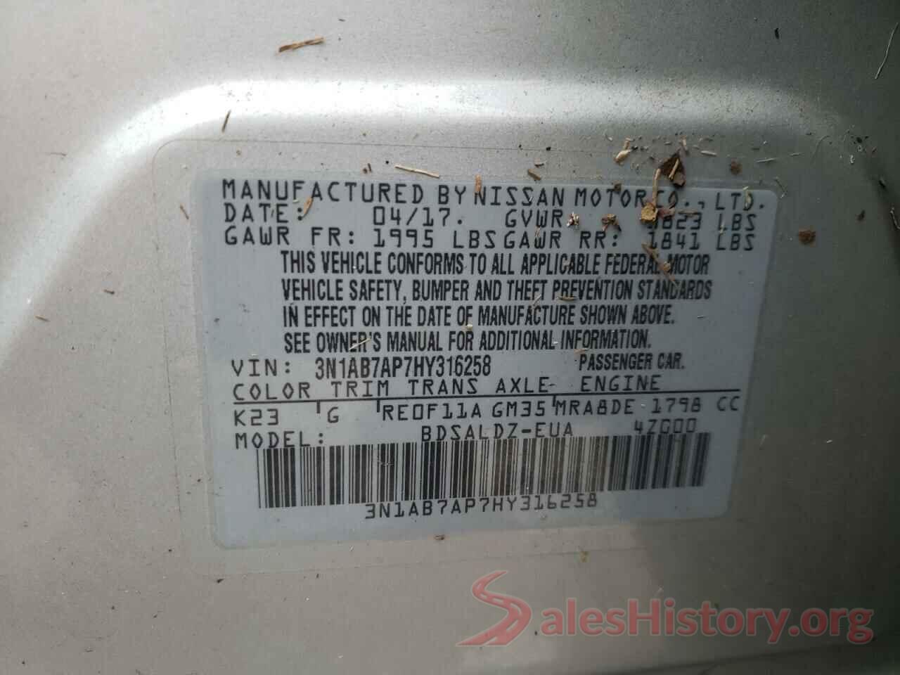 3N1AB7AP7HY316258 2017 NISSAN SENTRA