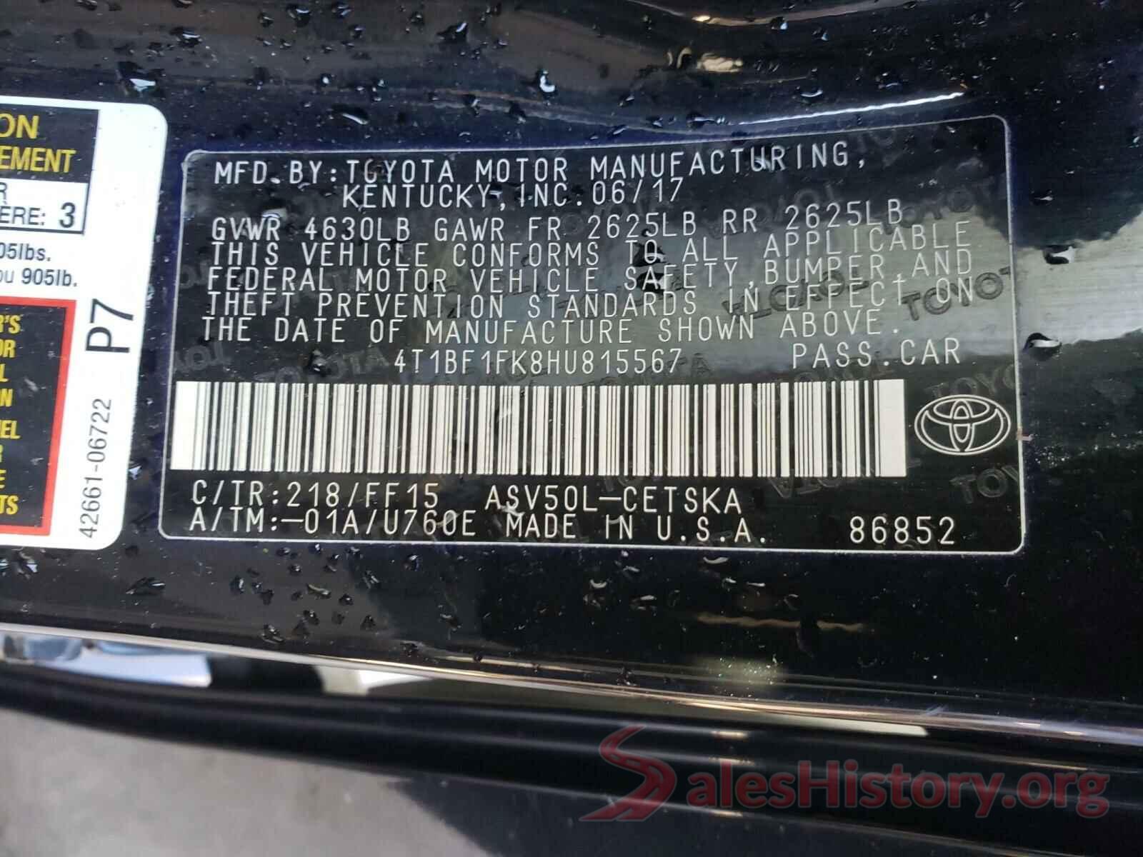 4T1BF1FK8HU815567 2017 TOYOTA CAMRY