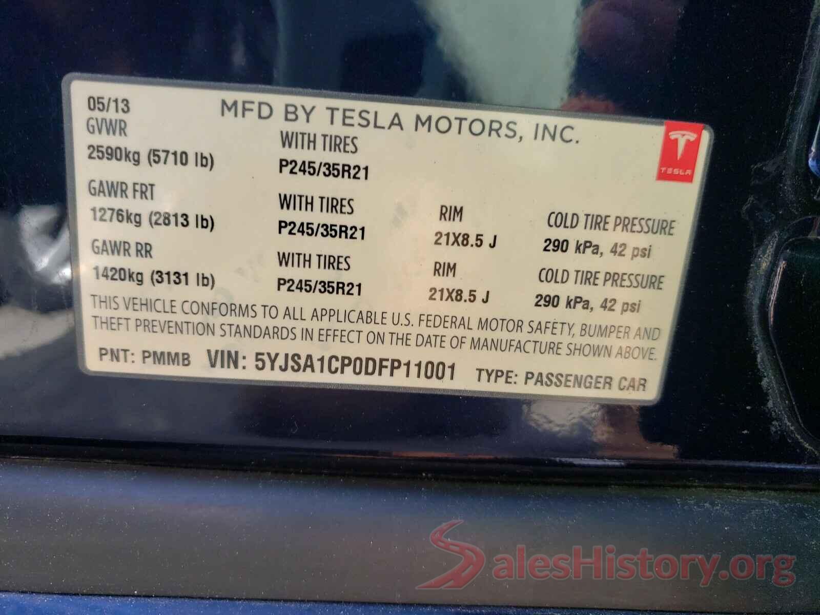 5YJSA1CP0DFP11001 2013 TESLA MODEL S