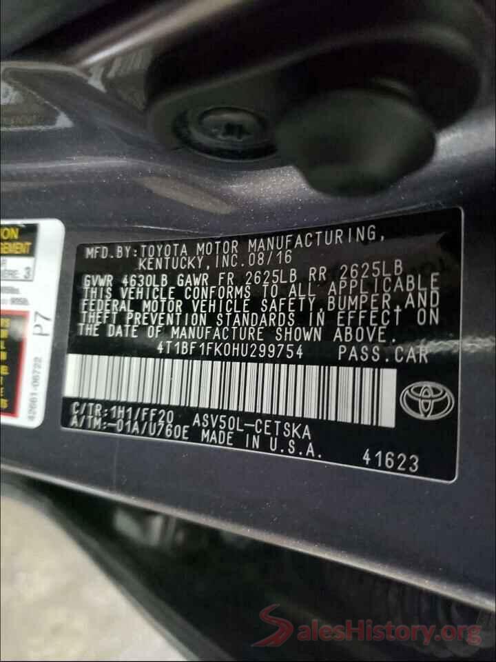 4T1BF1FK0HU299754 2017 TOYOTA CAMRY