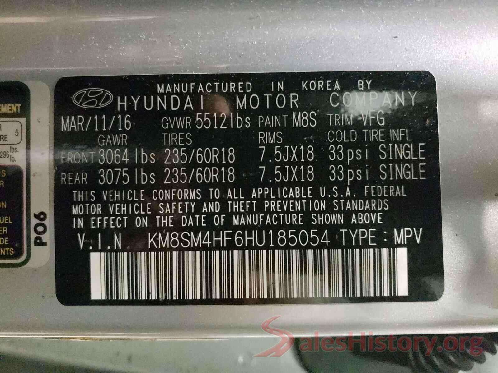 KM8SM4HF6HU185054 2017 HYUNDAI SANTA FE