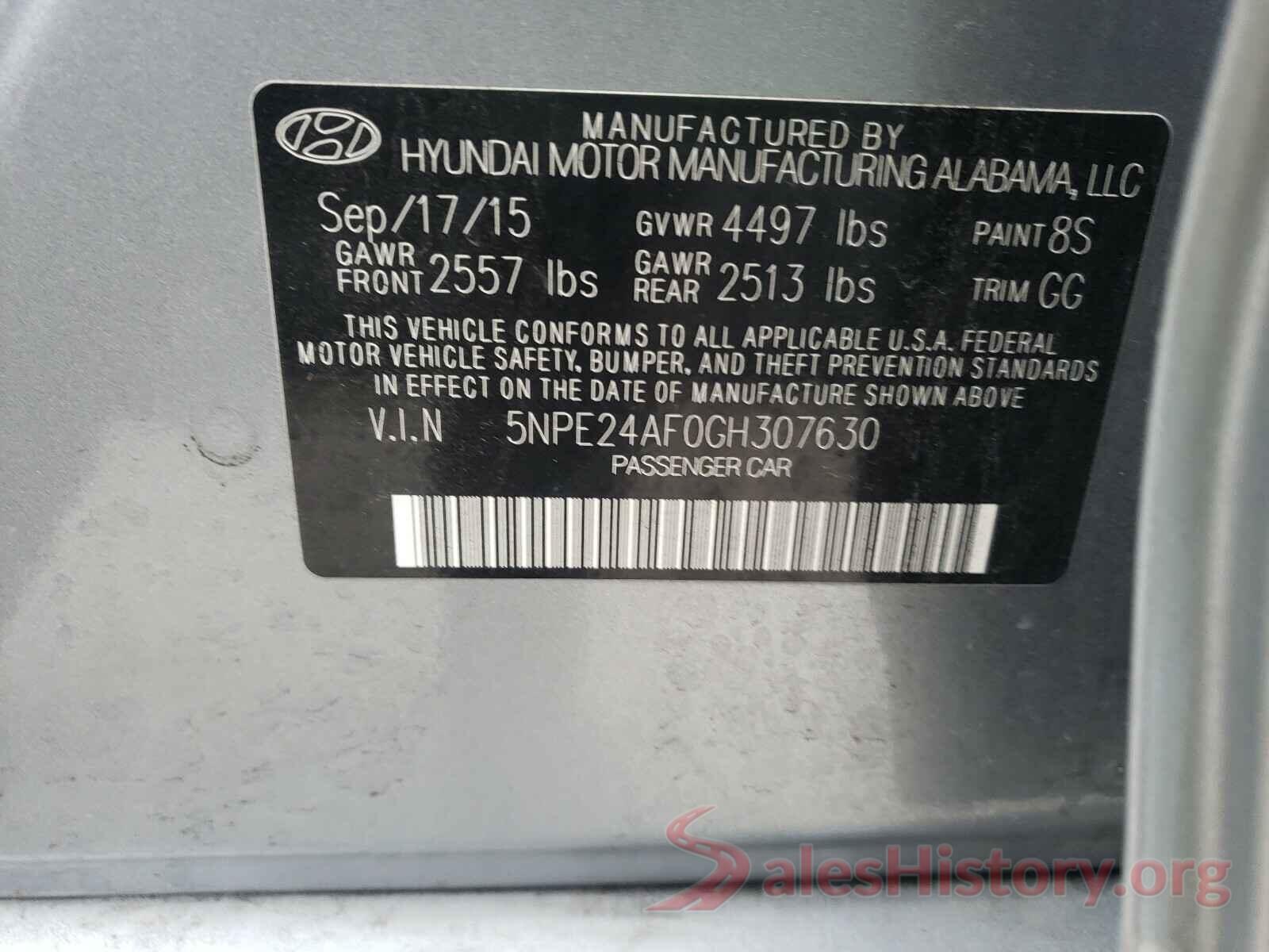 5NPE24AF0GH307630 2016 HYUNDAI SONATA